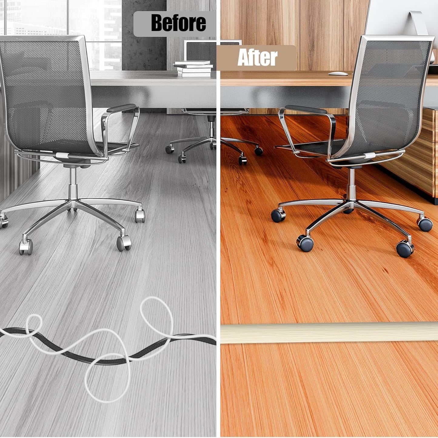 Floor Cord Cover Self Adhesive Cord Hider,3.3FT Cable Management, Extension Strip Protector for Wires, Prevent Cable Trips for Offices, Gyms, Exhibitions Cavity:0.39"(W) x 0.27"(H) Yellow Wood