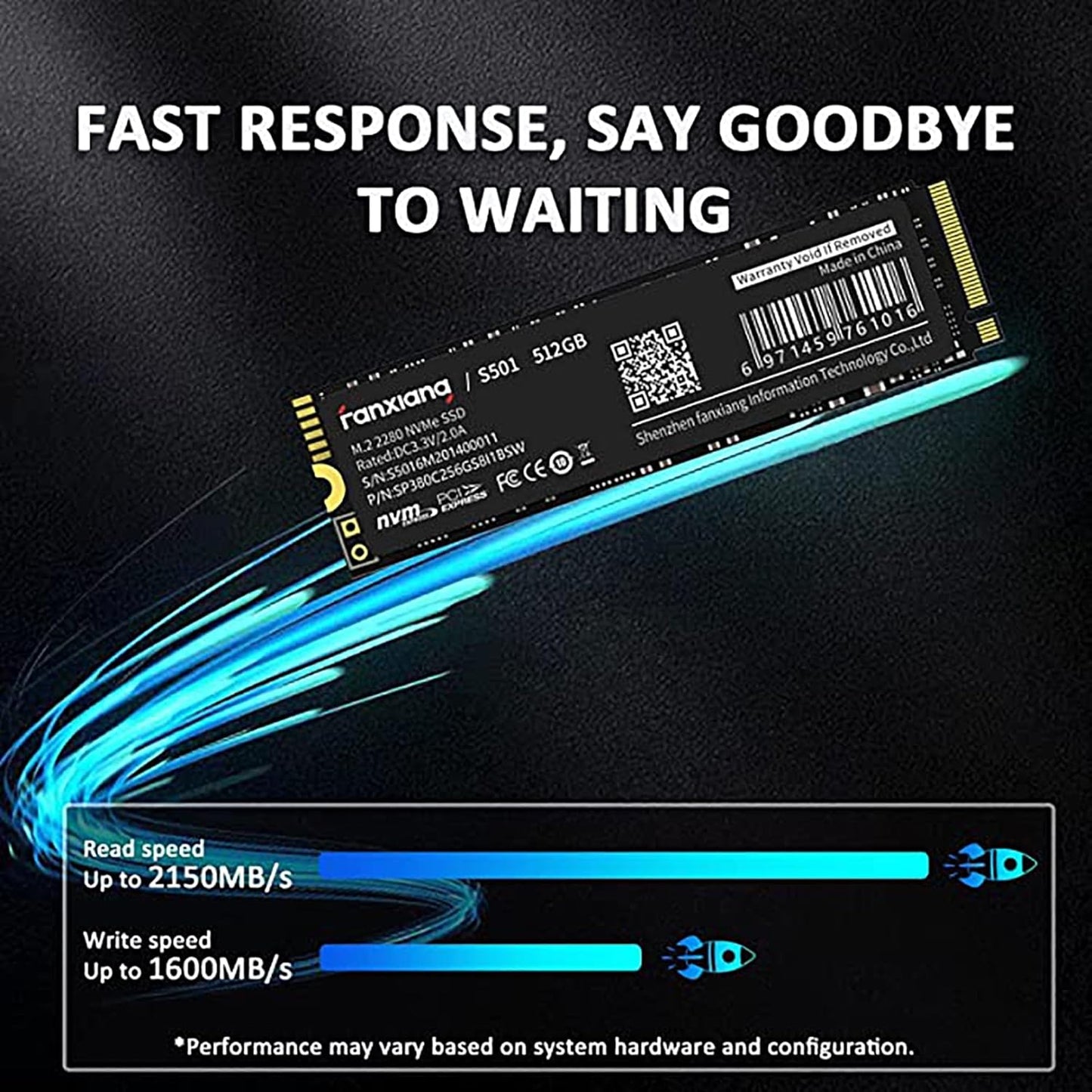 S501 512GB NVMe SSD 3D NAND1.3 PCIe Gen3x4 M.2 2280 Internal Solid State Drive (Read/Write Speed up to 2,150/1,600 MB/s) Compatible with Laptop & PC Desktop