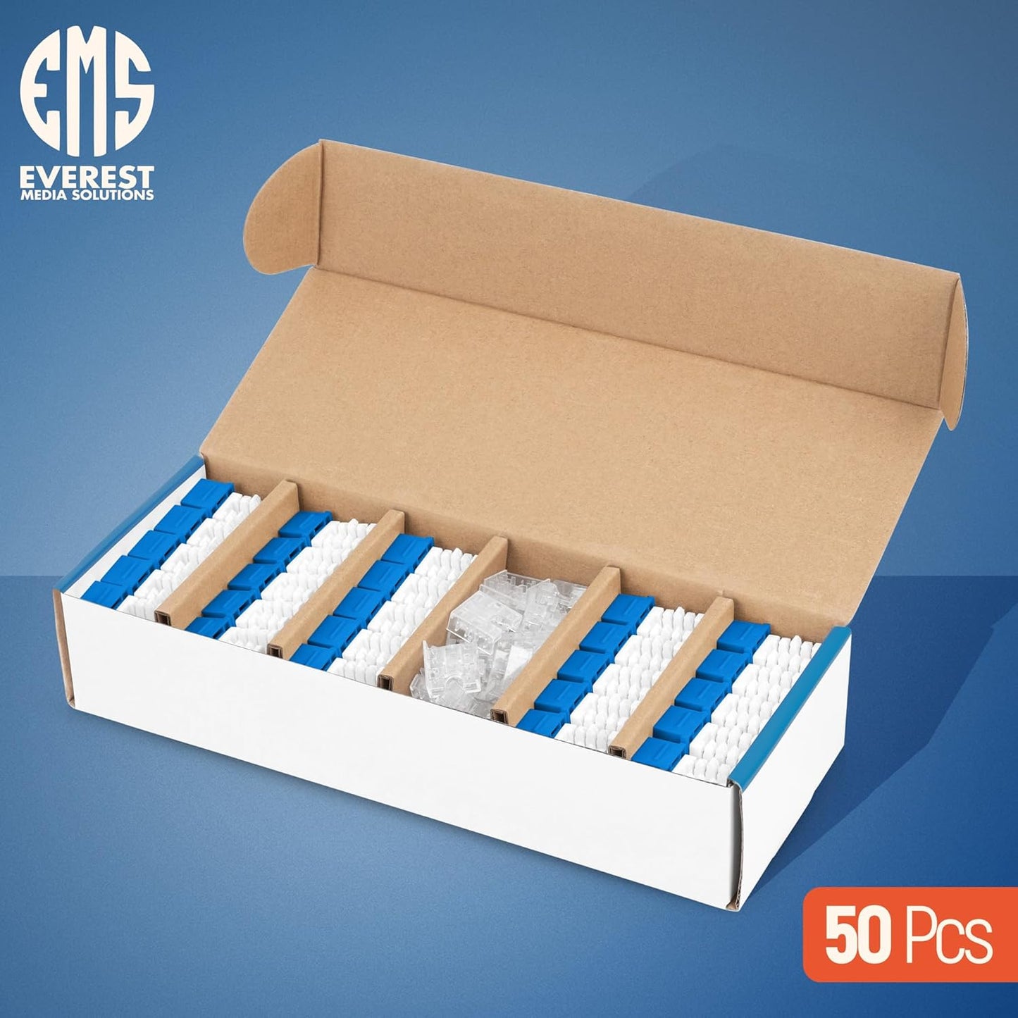 Everest 90° Angled RJ45 Cat6 Keystone Jacks 50-Pack in Blue - Slim Profile Female RJ45 Connectors - Cat 6 Keystone Jack - Compatible with 90° Angled Speed Termination Tool - easyJACK (B094WB91H3)