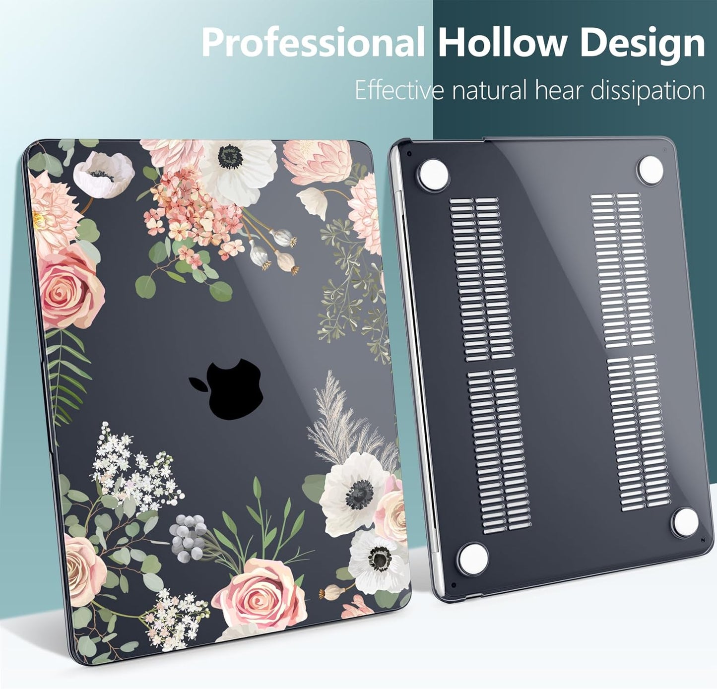 TWOLSKOO Compatible with M4 MacBook Air 13.6 inch Case 2025-2022 Release M4 A3240 M3 A3113 M2 A2681, Plastic Hard Shell & Keyboard Cover & Type C Adapter & Screen Protector, Rose Flower