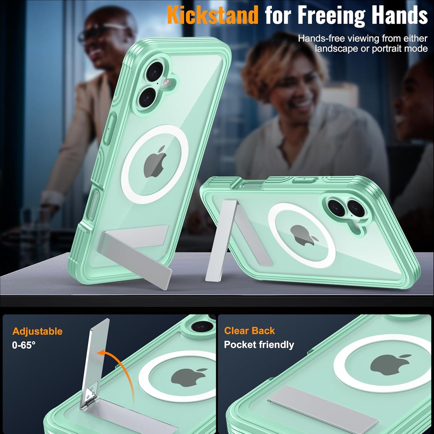 Magnetic & Stand for iPhone 16 Plus Case Built-in Privacy Screen Protector[360° Full Body Protection][Fit for Magsafe][Lens Protector] Heavy Duty Shockproof Phone Case for iPhone 16 Plus Green