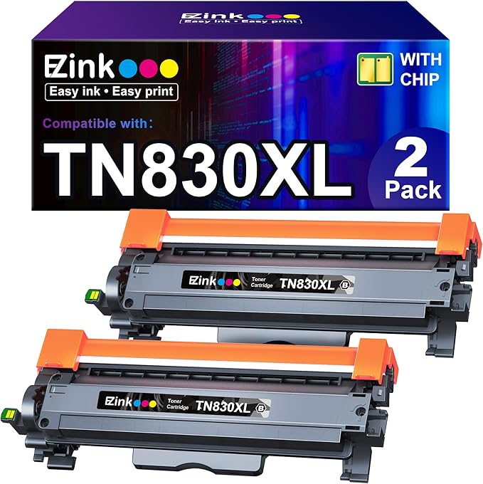E-Z Ink Compatible TN830XL Toner Cartridge Replacement for Brother TN830XL TN830 TN 830 Toner Cartridges with Brother DCP-L2640DW HL-L2460DW HL-L2480DW HL-L2400D HL-L2405W Printer (2 x TN830XL Toner)