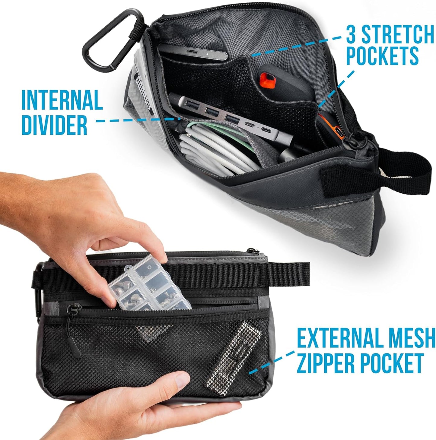 GOBAGS Production Zipper Bags - Electronics & Camera Accessories Bag - Cable organizer, Gear Accessory Pouch, Travel Camera Essentials (Small, Gray)
