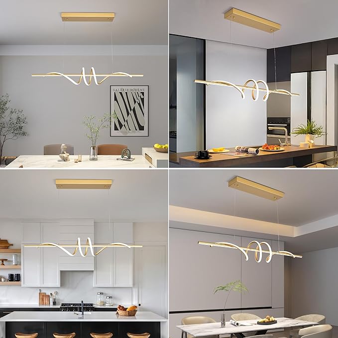 Modern LED Pendant Light, 39.37in Gold Chandelier Dimmable,3000K-6000K Adjustable Color Temperature, Aluminum Modern Kitchen Light Fixture for Dining Room
