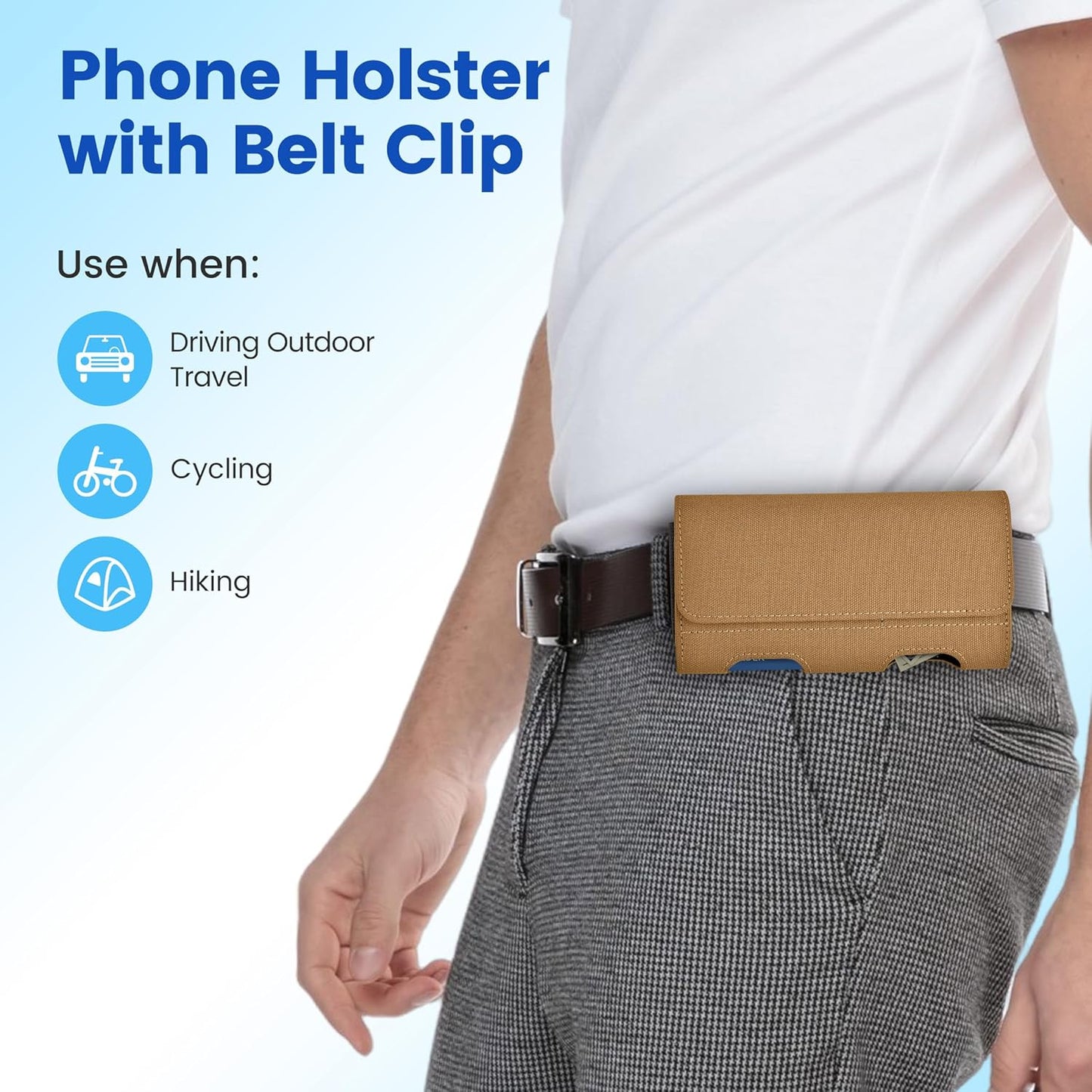 Mopaclle Nylon Horizontal Phone Holster for Men Belt, Magnetic Closure Cell Phone Belt Holder with Metal Clip and Dual Belt Loops for iPhone 13 mini, 12 mini, SE 2022, SE 2020, iPhone 8, 7, 6S, 6