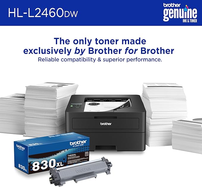 Brother HL-L2460DW Wireless Compact Monochrome Laser Printer with Duplex, Mobile Printing, Black & White Output | Includes Refresh Subscription Trial(1), (Renewed Premium - Refurbished)