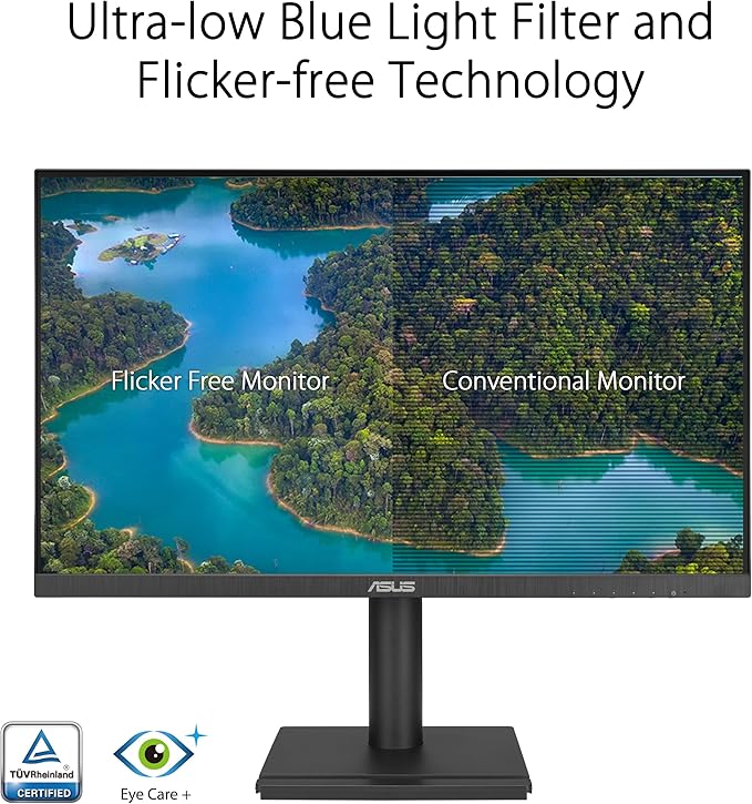 ASUS 27” 1080P Business Monitor (VA27DQFS) - IPS, 100Hz, 1ms, Adaptive-Sync, HDMI, DisplayPort, VGA, for Working and Gaming, Ergo Design, Blue Light Filter, Flicker Free, 3 yr Warranty TAA Compliant