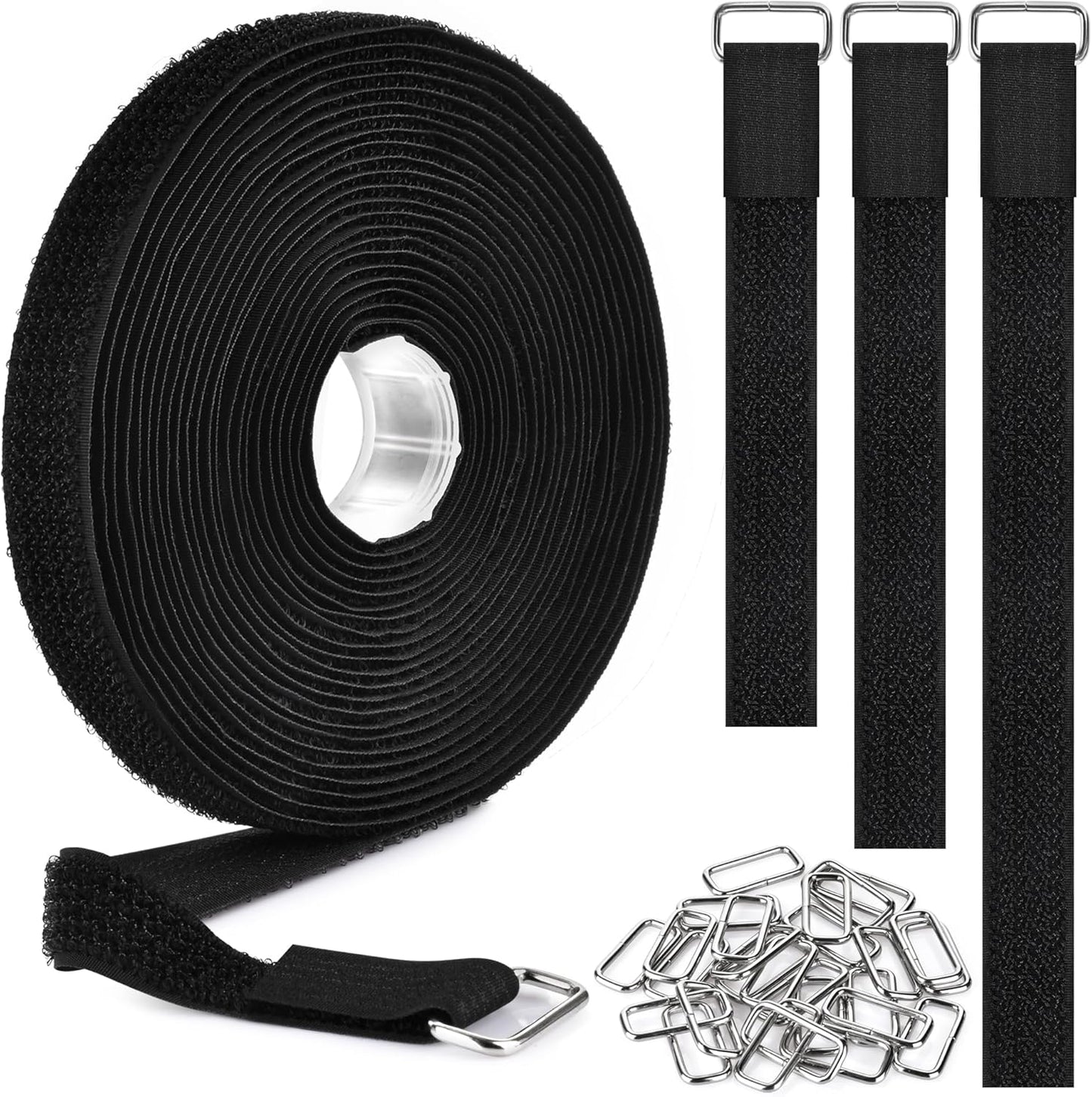 1"x19.7ft Hook and Loop Straps with 30 Buckles Adjustable Cut-to-Length Cable Ties - Reusable Nylon Fastening Tape Cable Straps for Storage or Organization (1in x 19.7ft)