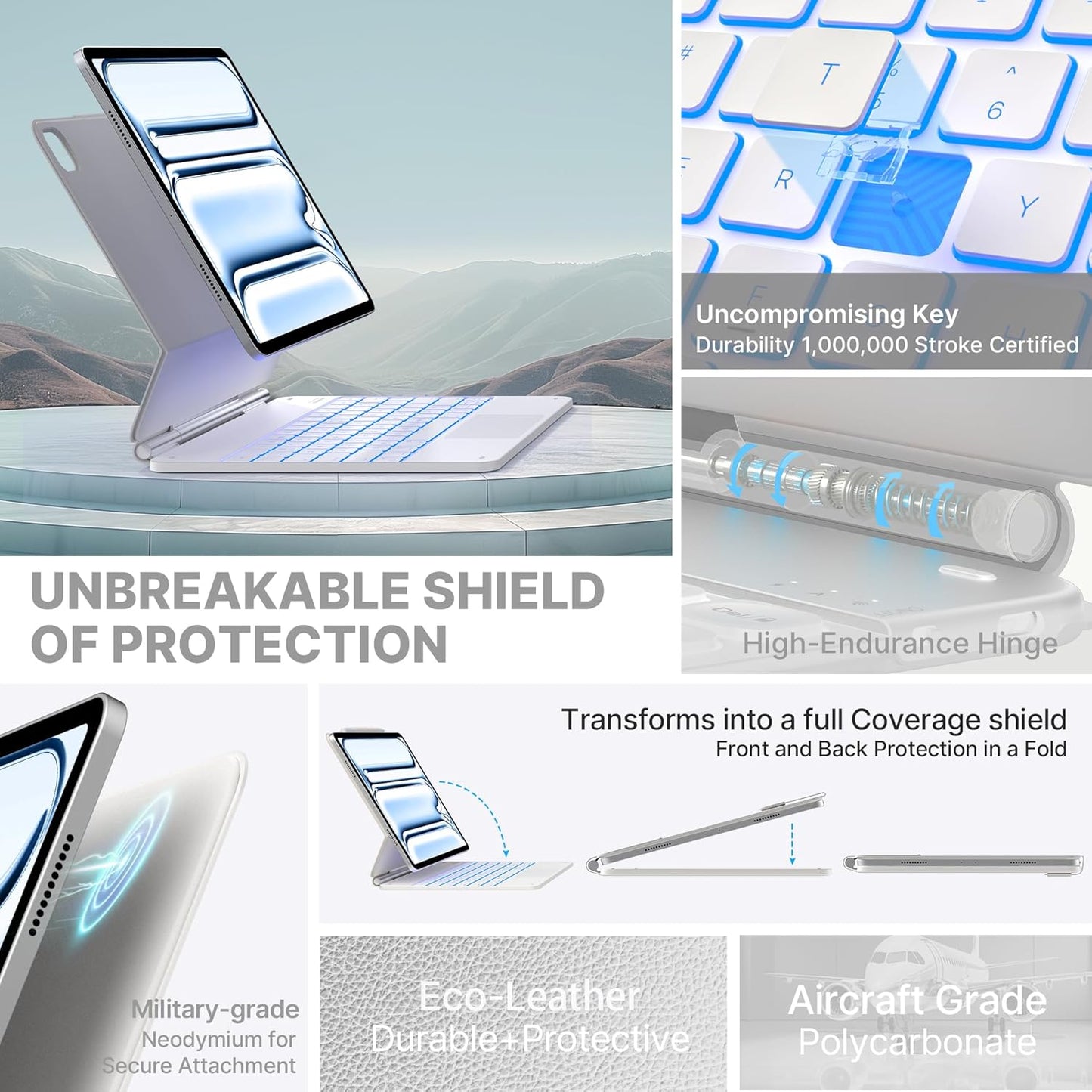 typecase Keyboard Case for iPad Pro 13-inch (M4) 2024,Magic Keyboard with 11 Colors Backlight for iPad Pro 13,Keyboard Case with Pencil Holder,Multi-Touch Trackpad, Easy-Set Magnetic Stand,(White)