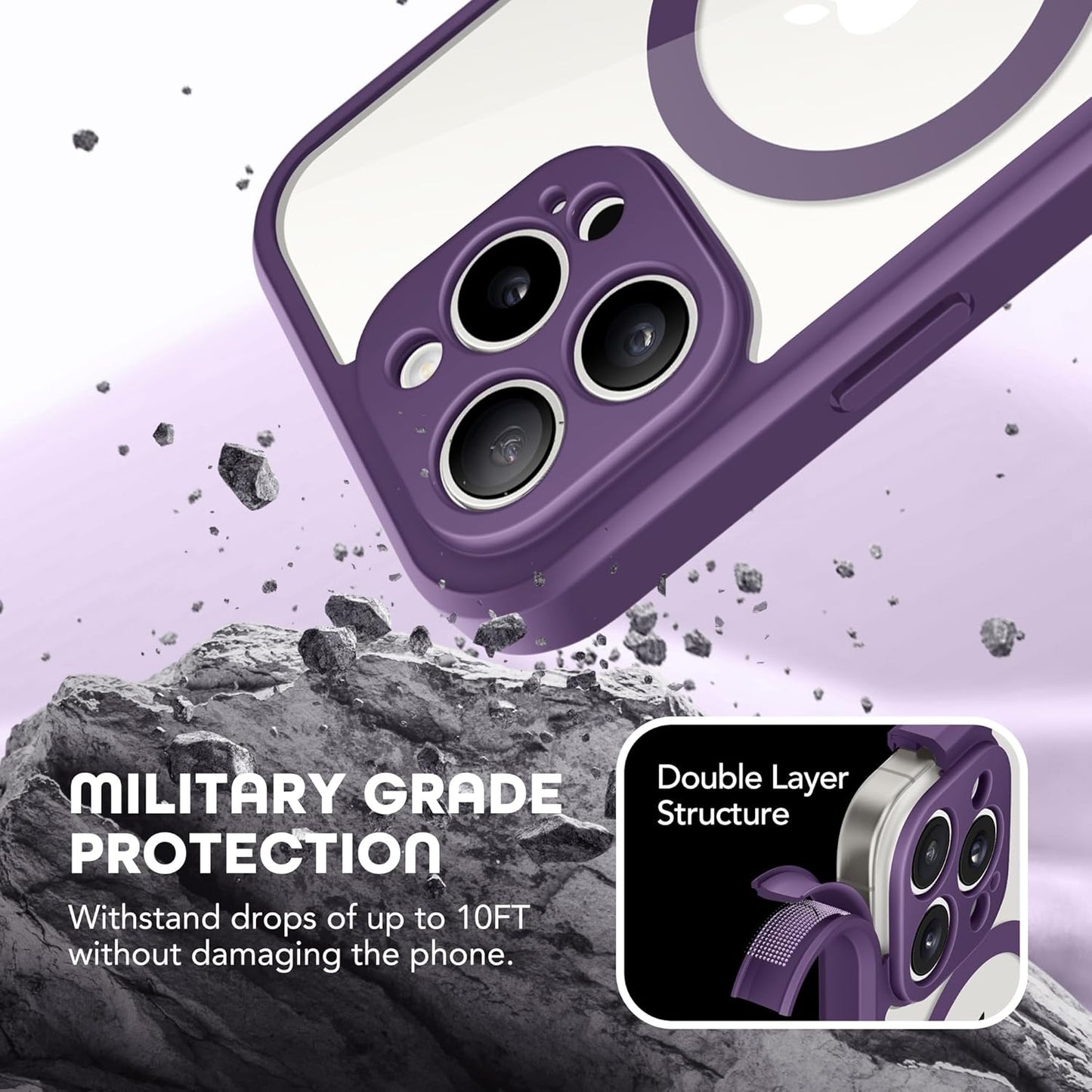 Magnetic for iPhone 15 Pro Max Case, Compatible with MagSafe, Built-in Privacy Screen Protector and Camera Protection, Anti Spy Full Body Dustproof Shockproof Hard Phone Case 6.7", Purple