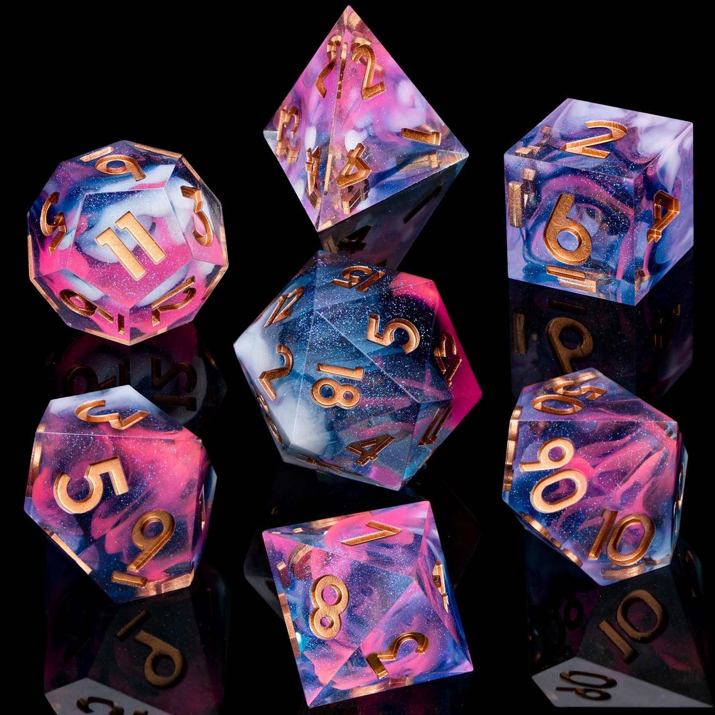 ARUOHHA Sharp Edges Dice Set DND Resin Lightning Dice with Box, Blue Purple Polyhedral Dragons Dice RPG Role Playing Games, Dungeons D and D Dice Set D20 D12 D10 D8 D6 D4