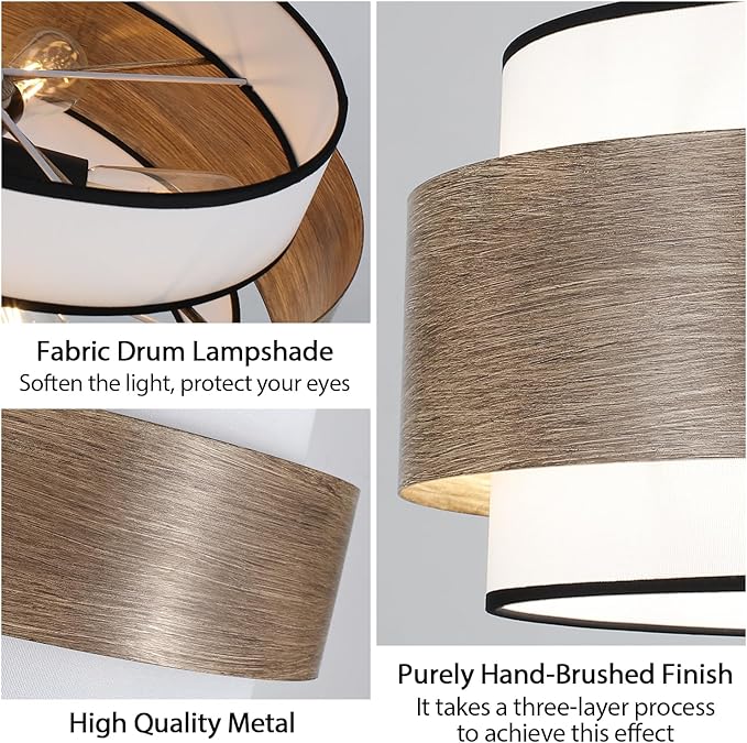 Luupyia 20 Inches Drum Chandelier with Metal and Fabric Shade, 5Lights Farmhouse Drum Pendant Light Large Rustic Chandelier, Height Adjustable Pendant Lighting for Ktichen Island Dining Room E26