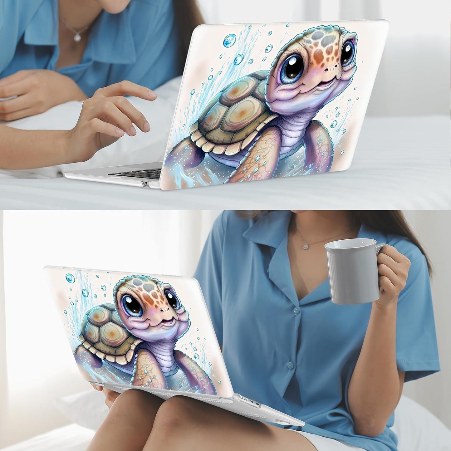 Mektron for 2024 M3 MacBook Air 13.6 Inch A3113 Case Fits 2022 2023 A2681 M2 Chip with Liquid Retina Display Touch ID, Printed Plastic Hard Shell Cover for MacBook Air 13.6", Cute Turtle