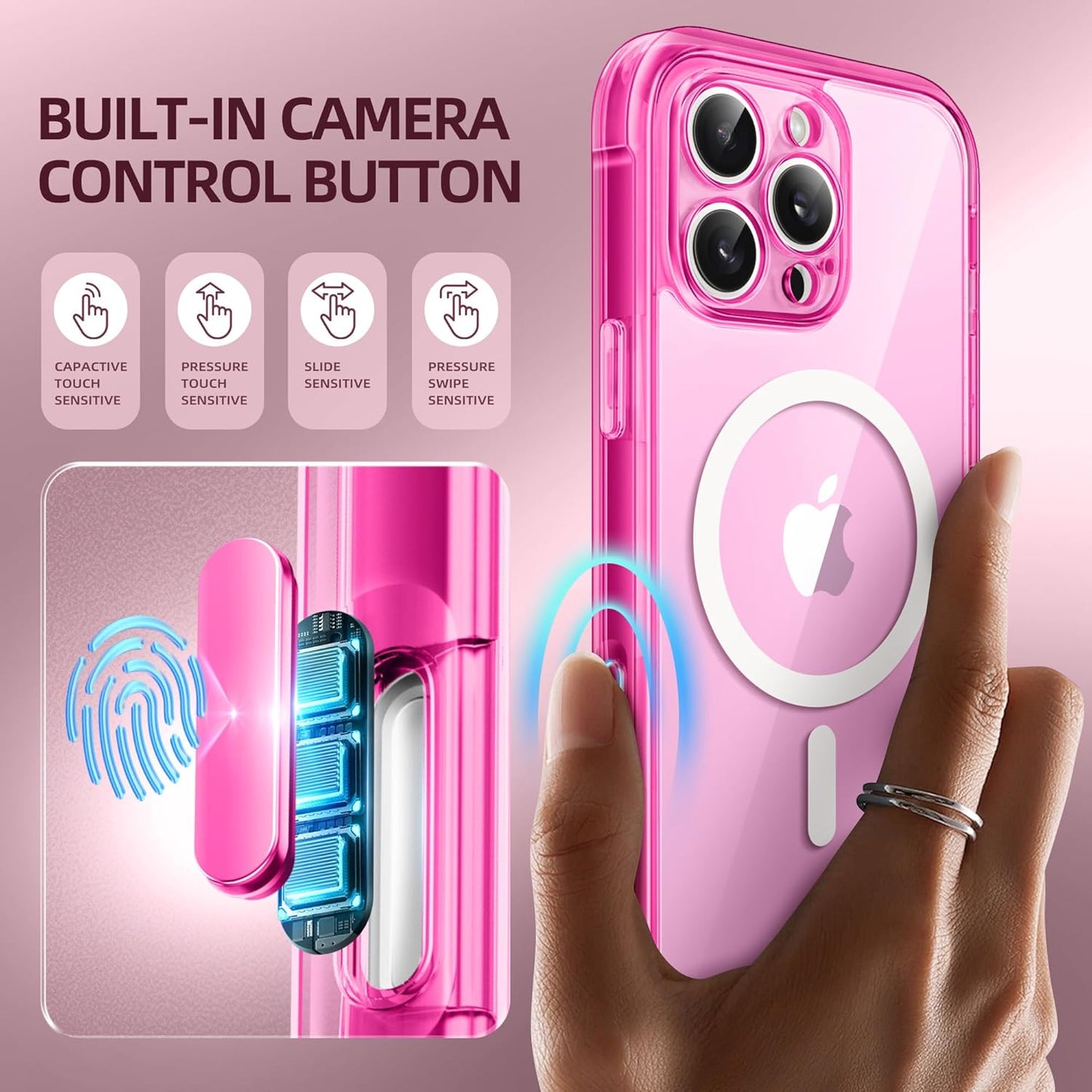 BERFY Magnetic for iPhone 16 Pro Max Case, Compatible with MagSafe, [Built-in 9H Tempered Glass Screen Protector & Upgraded Camera Protection] Full Body Shockproof Phone case for 16 ProMax,Bright Pink
