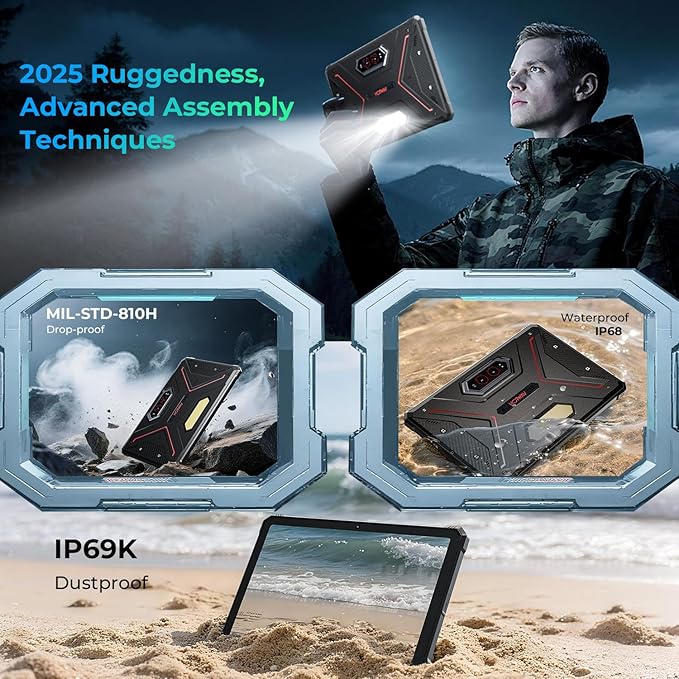 HOTWAV R9 Ultra 5G 2025 Rugged Tablet Android 15, 11" FHD+ 120Hz 20080mAh Waterproof Tablet with Stylus, Octa-Core 24GB+512GB/2TB TF, 64MP+16MP+20MP, Gemini AI/IP68&IP69K/5G LTE&WiFi/Face ID/OTG/GPS