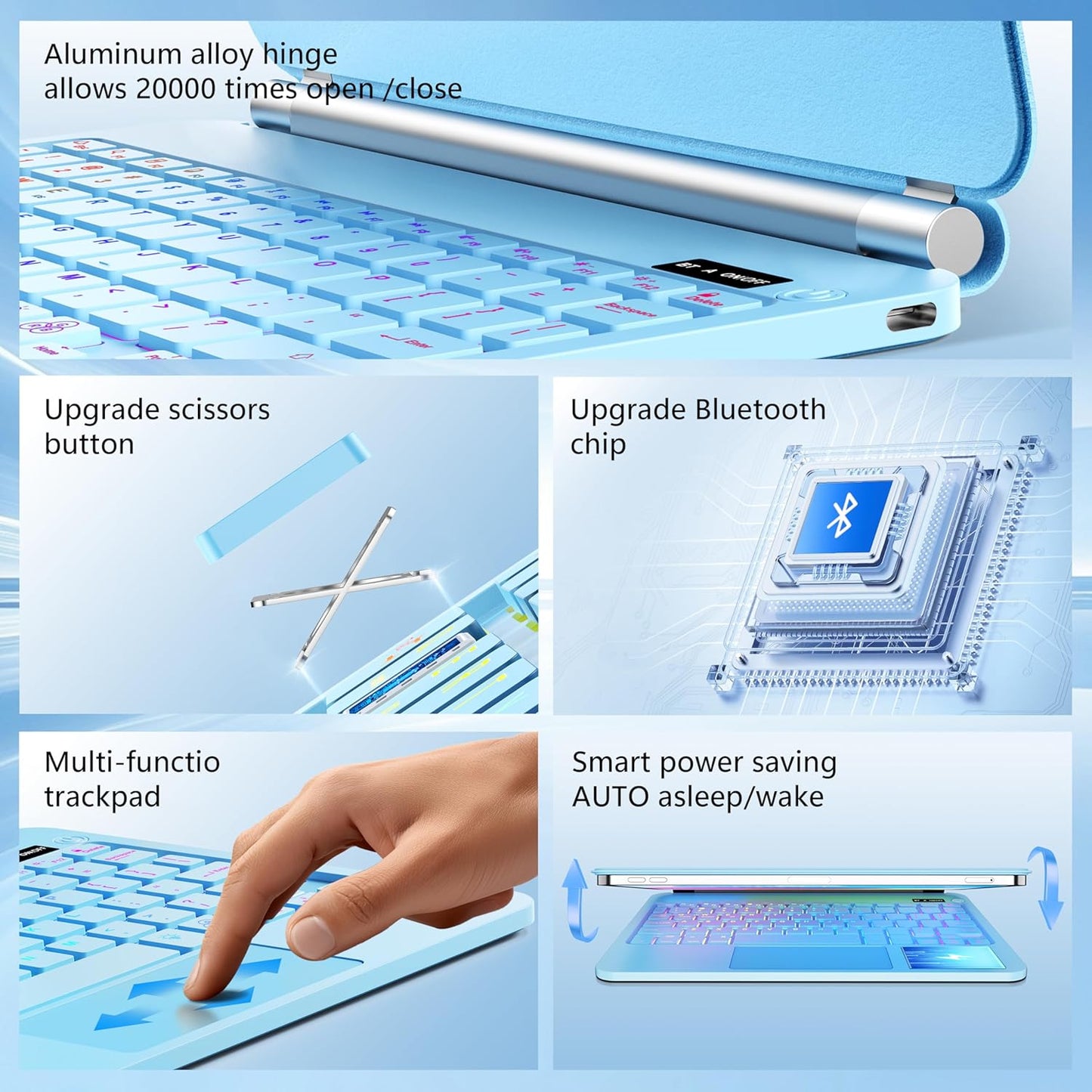 Keyboard Case for iPad Air 13 inch,iPad Pro 12.9 inch (3/4/5/6th Gen),Easy-Set Floating Cantilever Stand Magic Magnetic Backlit - Multi-Touch Trackpad Keyboard Case for iPad (Light Blue)