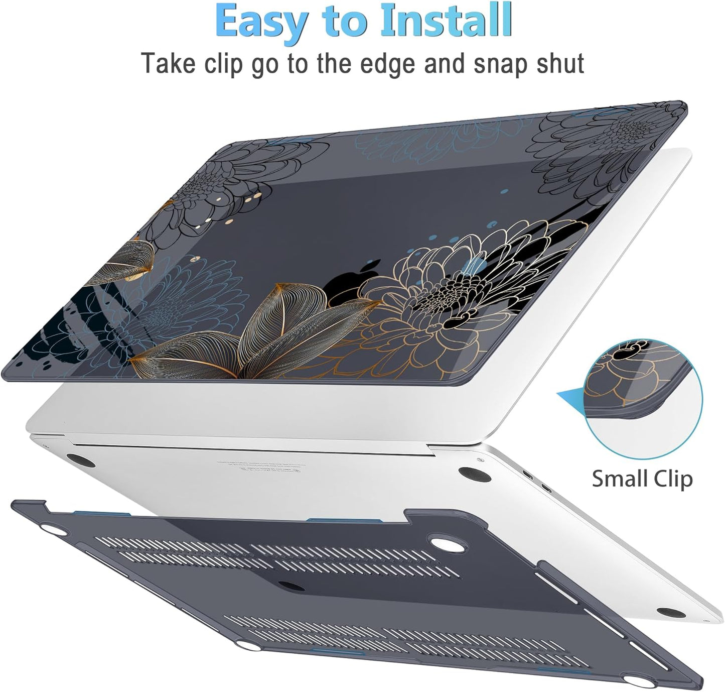 Mektron for MacBook Air 13 Case A1466/A1369 (2010-2017 Release), Snap-on Plastic Hard Shell Cover for MacBook Air 13.3 inch with Keyboard Cover, Line Chrysanthemums