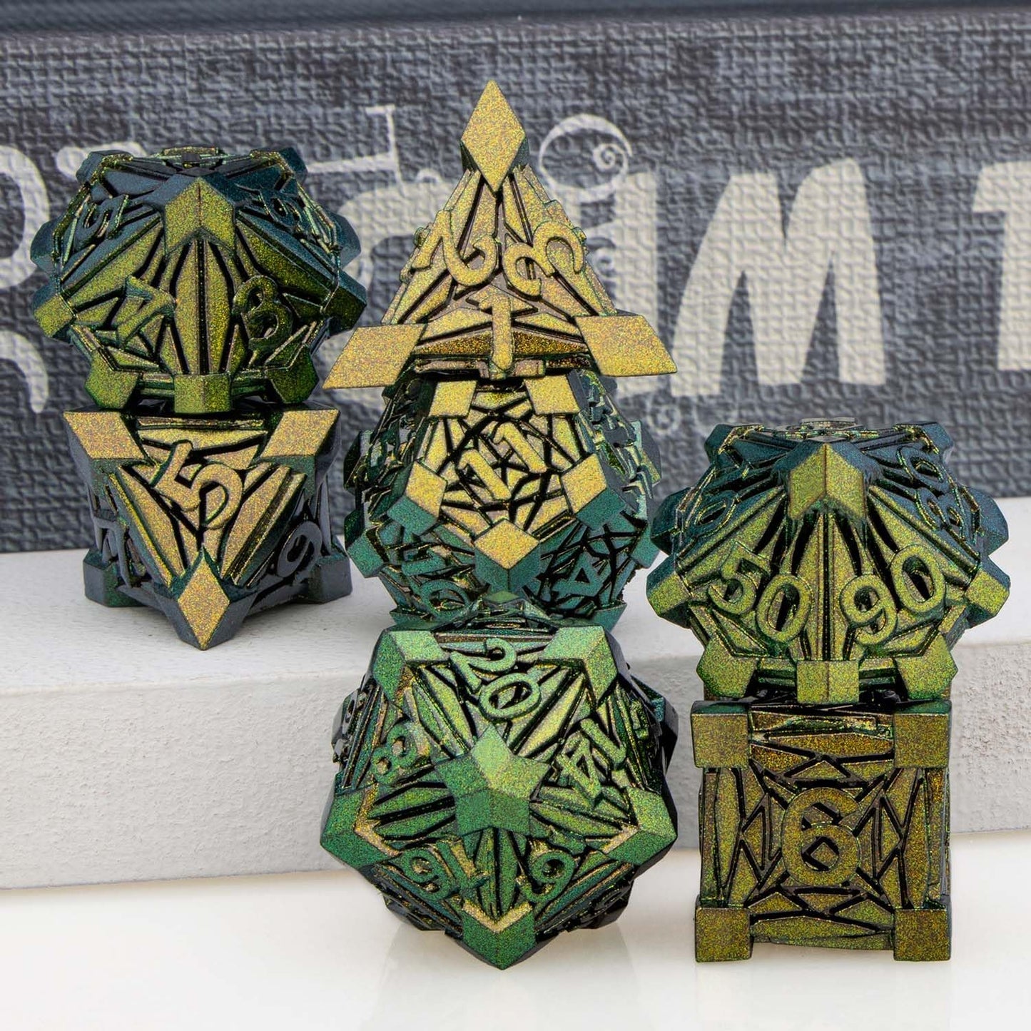 7PCS Metal DND Dice Set with Box, Debris RPG D and D Dice for use with D&D Tabletop Games Role Playing Game Polyhedral Dice Set D20 D12 D10 D8 D6 D4