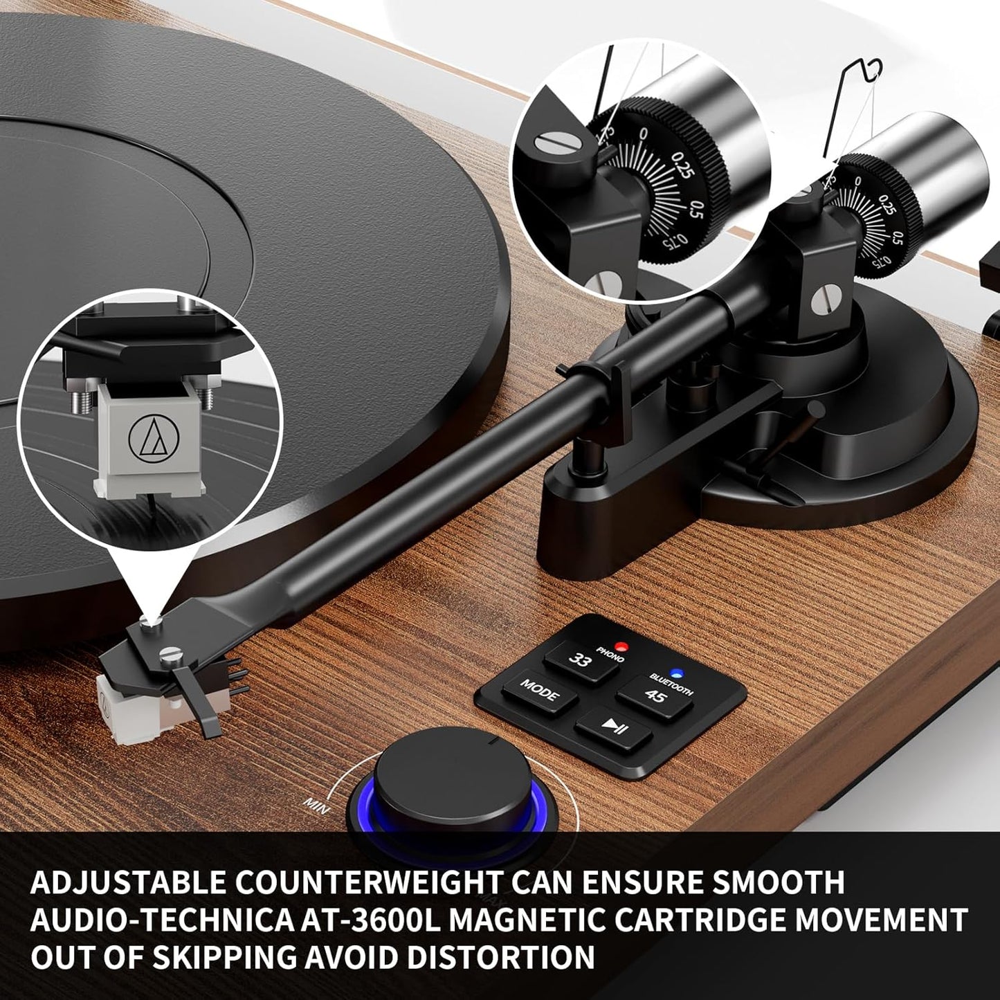Bluetooth Turntable HiFi System with 36 Watt Bookshelf Speakers, Patend Designed Vinyl Record Player with Magnetic Cartridge, Bluetooth Playback and Auto Off