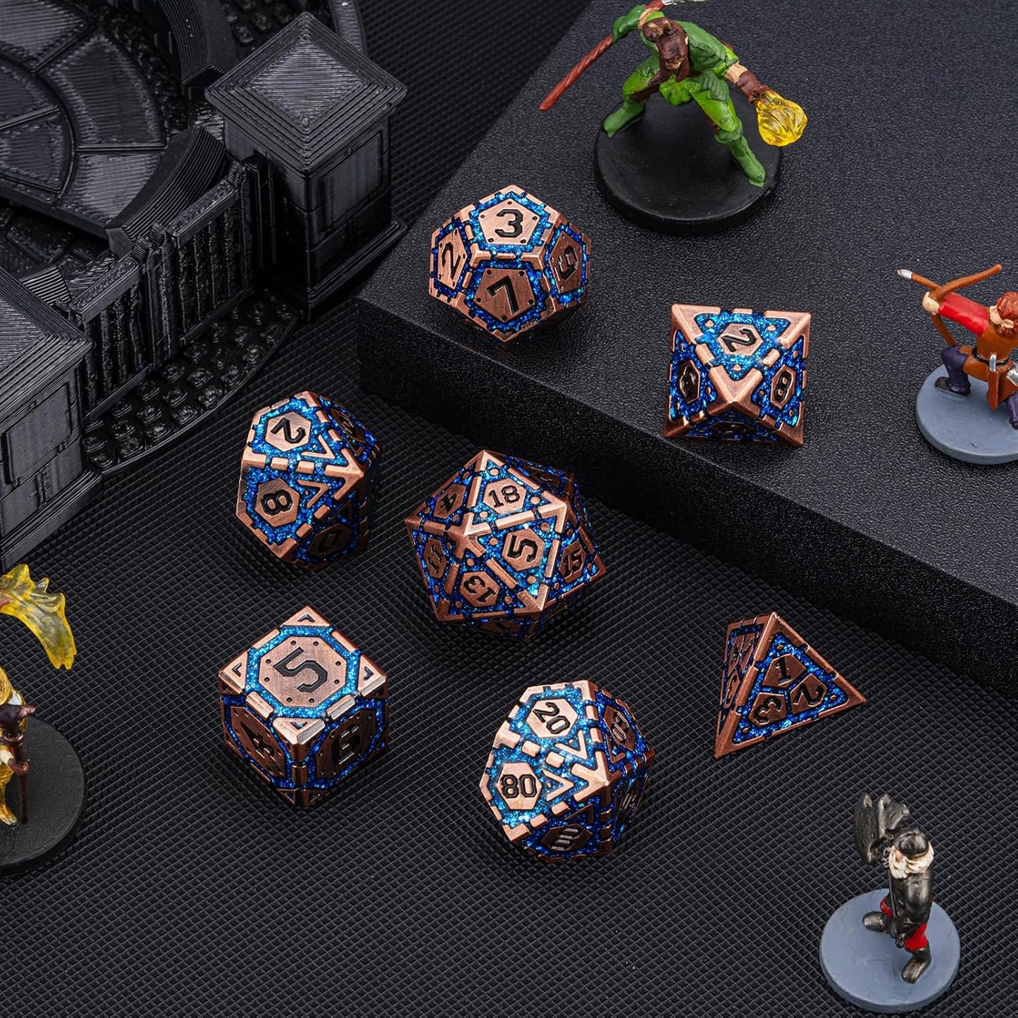 DND Metal Dice Set, Polyhedral Dice Set for RPG D&D Dice with Cracks Dungeons and Dragons Dice Set for RPG TTRPG D&D Die with Gift Case