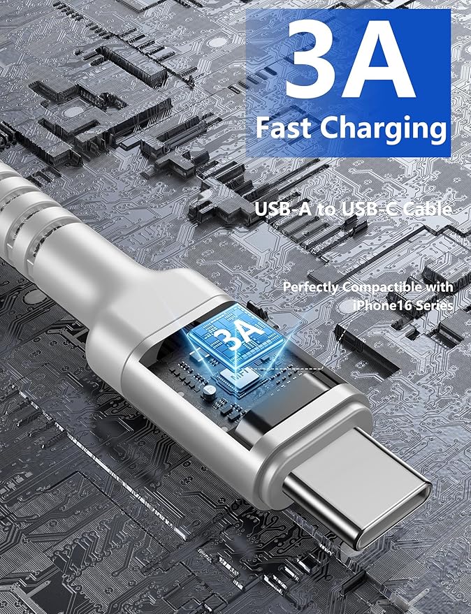 USB A to USB C Cable Fast Charging [2 Pack, 6FT], USB to USB C Charger Cable Upgraded Extra Durable Braided USBC Cable Compatible with iPhone 17 16 15 Pro Max, Samsung Galaxy, LG and More -Silver