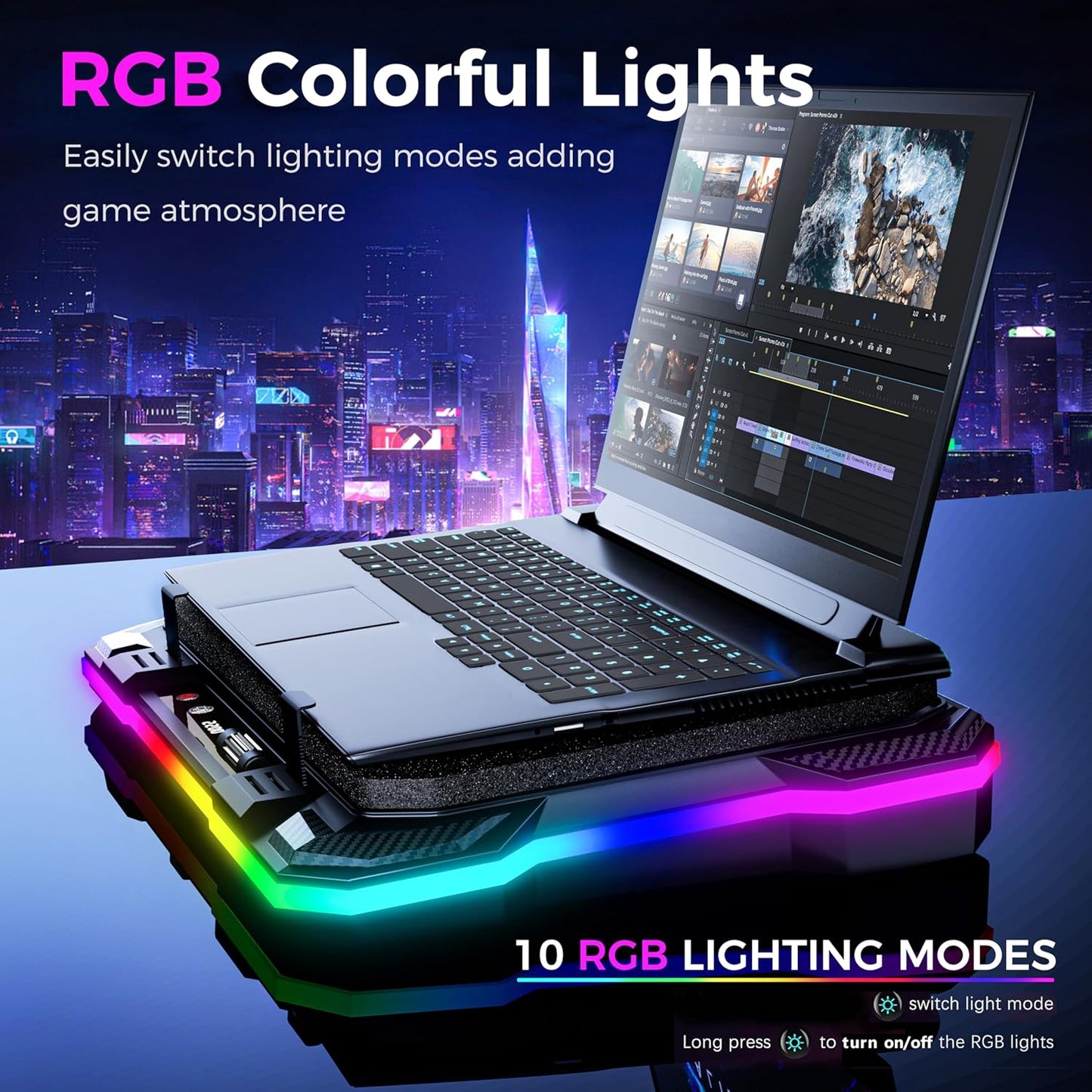 AICHESON Gaming RGB Laptop Cooling Pad with Powerful Cooler Fan, Sealed Foam and Phone Holder for 15-19 inch Laptops and PC Computers