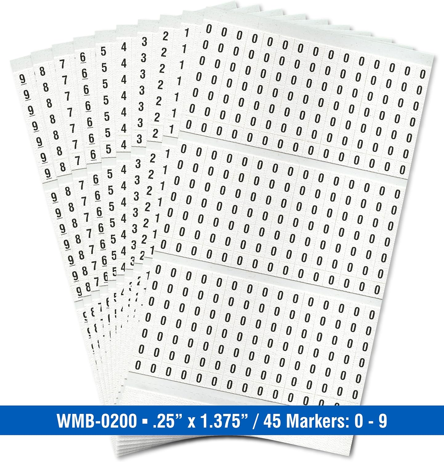 Premium Wire Marker Book for Cable Management, Vinyl-Coated, High-Tack Adhesive, Electric Panel Wire Label Stickers - 10 Pages, 1 Book, Numbered 0-9 (Pack of 10)