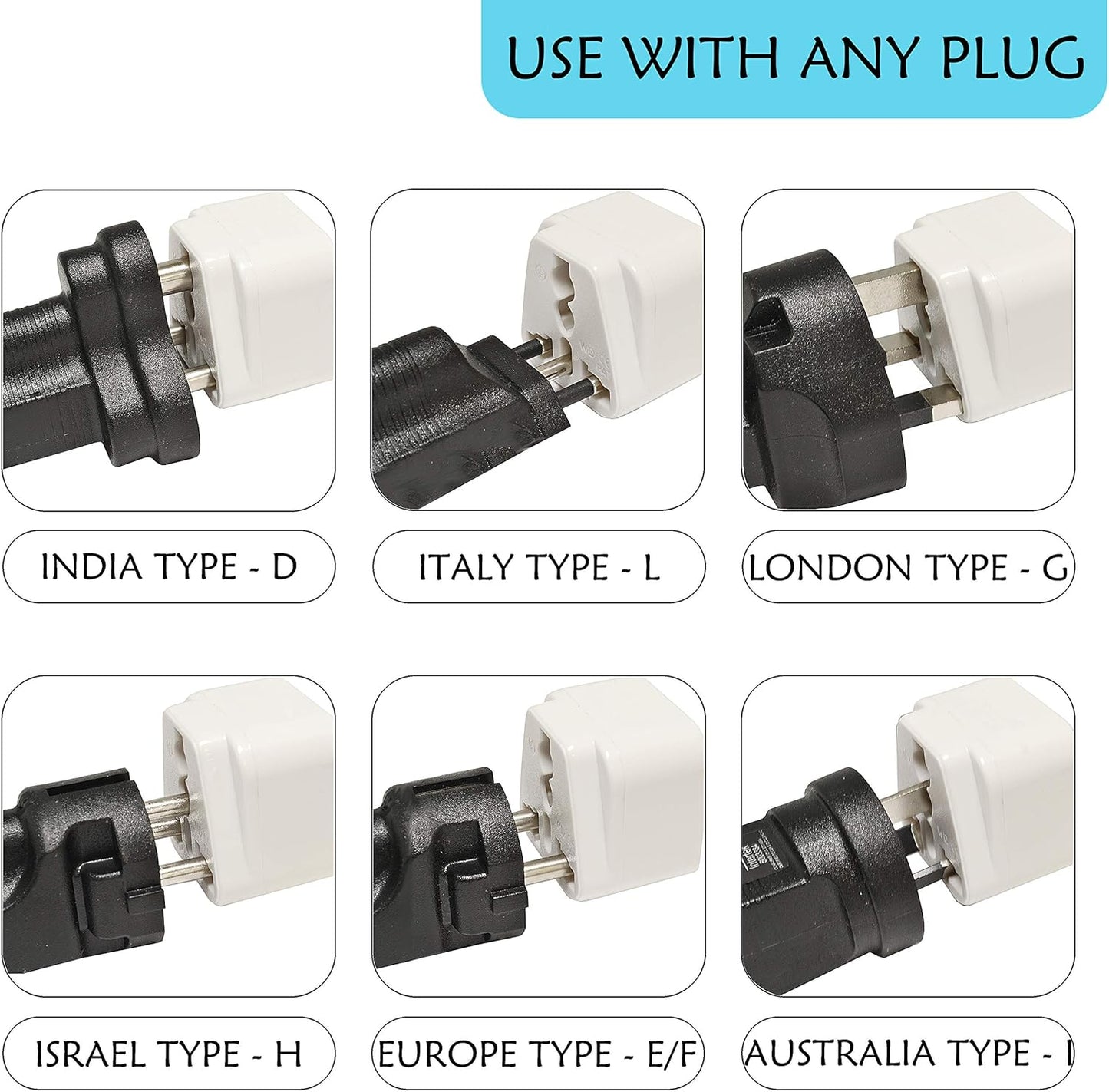 Ceptics India Travel Plug Adapter (Type D) for Pakistan, Nepal, Bangladesh - 3 Pack [Grounded & Universal] (GP-10-3PK)