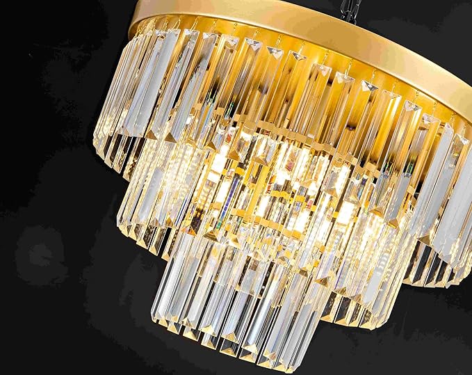 17" Crystal Flush Mount Chandelier 4-Lights Gold Crystal Ceiling Light 3-Tier Luxury K9 Dining Room Light Semi-Flush Ceiling Light for Bedroom Living Room Entryway Kitchen Island Hallway