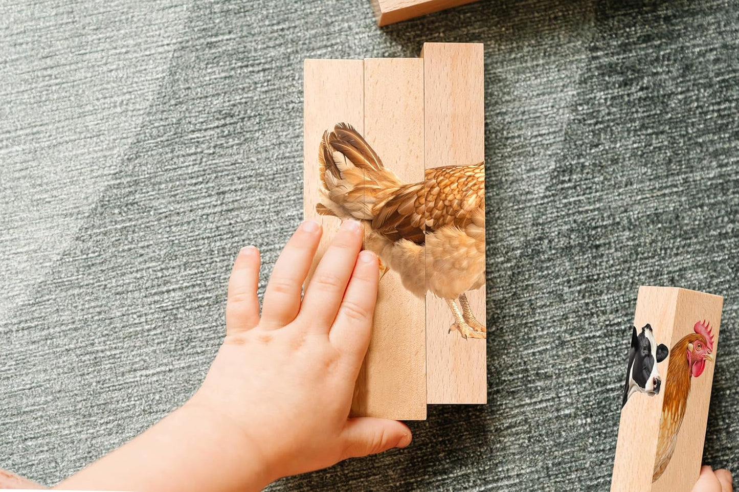 Wooden Animal Chunky Puzzles for Toddlers 2+ Years - Montessori 4 in 1 Farm Animal Block Puzzle Toy