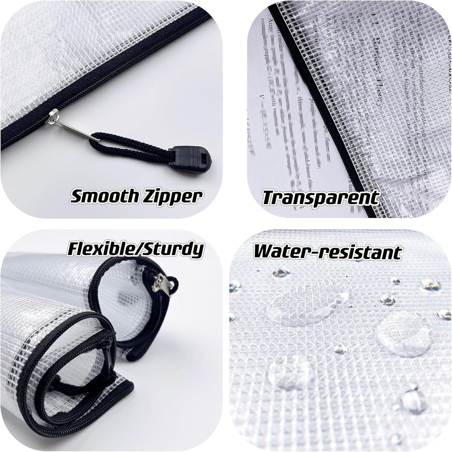 Plastic Mesh Zipper Pouch Document Folders Bag Zip File Bags for Organizing,Office Supplies, Board Game Organization,Home Storage-15 Pcs (Black, 4"x 6")