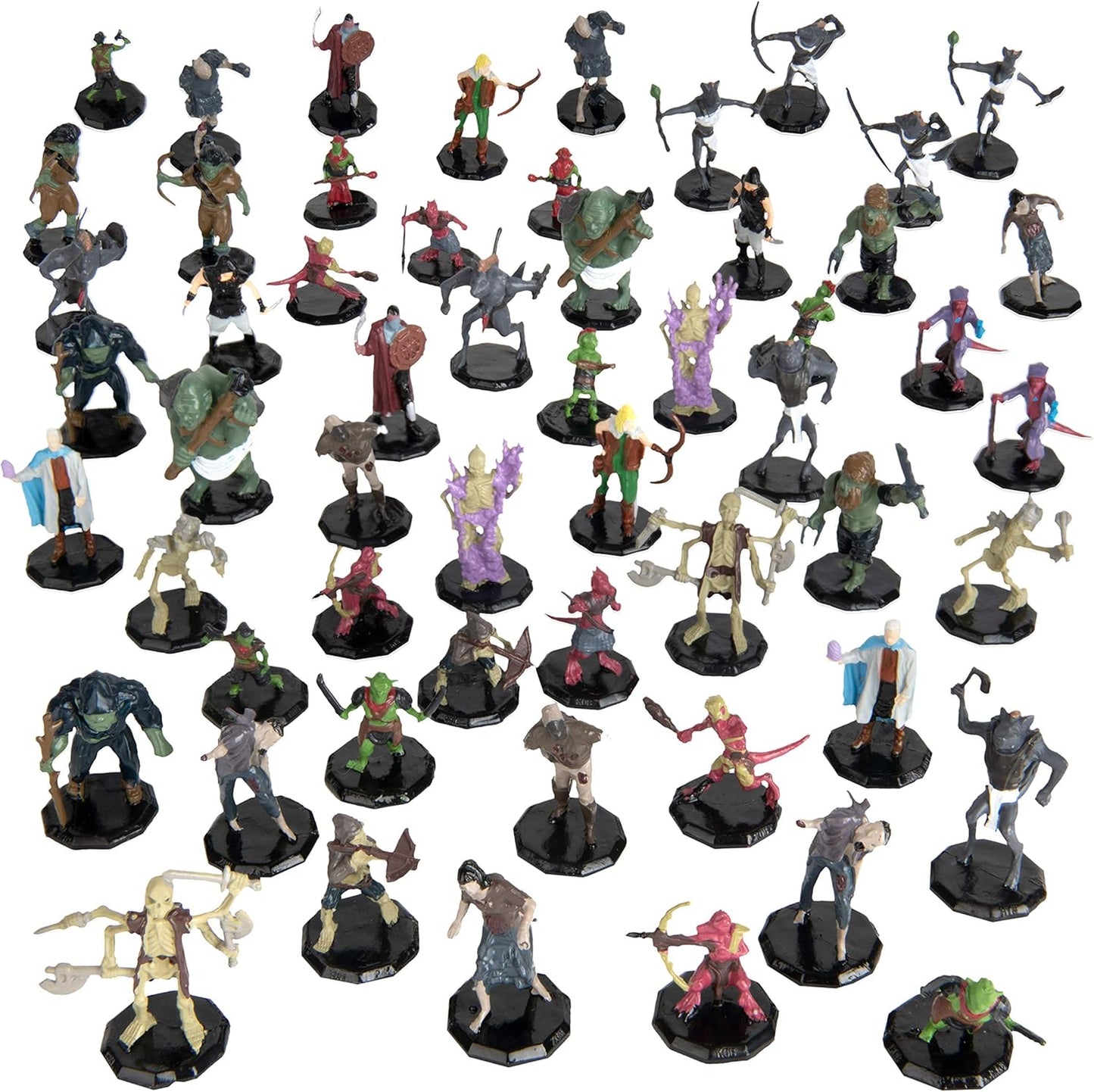 Monster Protectors 56 Fantasy Mini Figures - All Unique Designs - 1" Hex-Sized Compatible with DND Dungeons Dragons, Pathfinder, RPG Tabletop Games - Features Goblins, Orcs, Gnolls, Skeletons & More