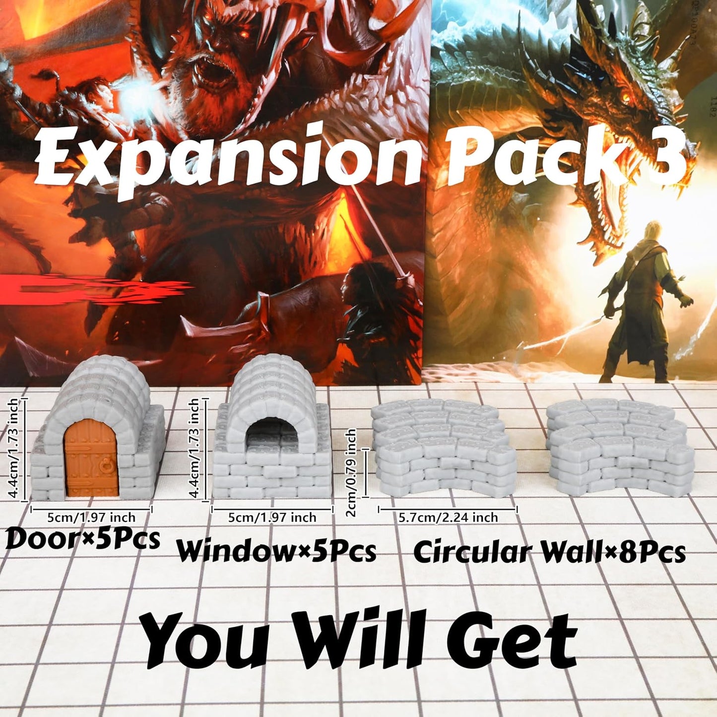 Dungeon Walls 40pcs 28mm Miniature RPG Terrain Modular System DND Building Accessories for Tabletop Role Playing Scenes, Gift of Christmas Halloween for DM (Expansion Pack 3)