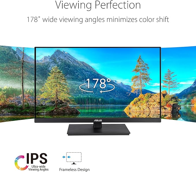 ASUS 27” 1080P Monitor (VA27EQSB) - Full HD, IPS, 75Hz, Adaptive-Sync, Speakers, Eye Care, Low Blue Light, Flicker Free, DisplayPort, HDMI, USB Hub, D-Sub, Frameless, Wall Mountable, Height Adjustable