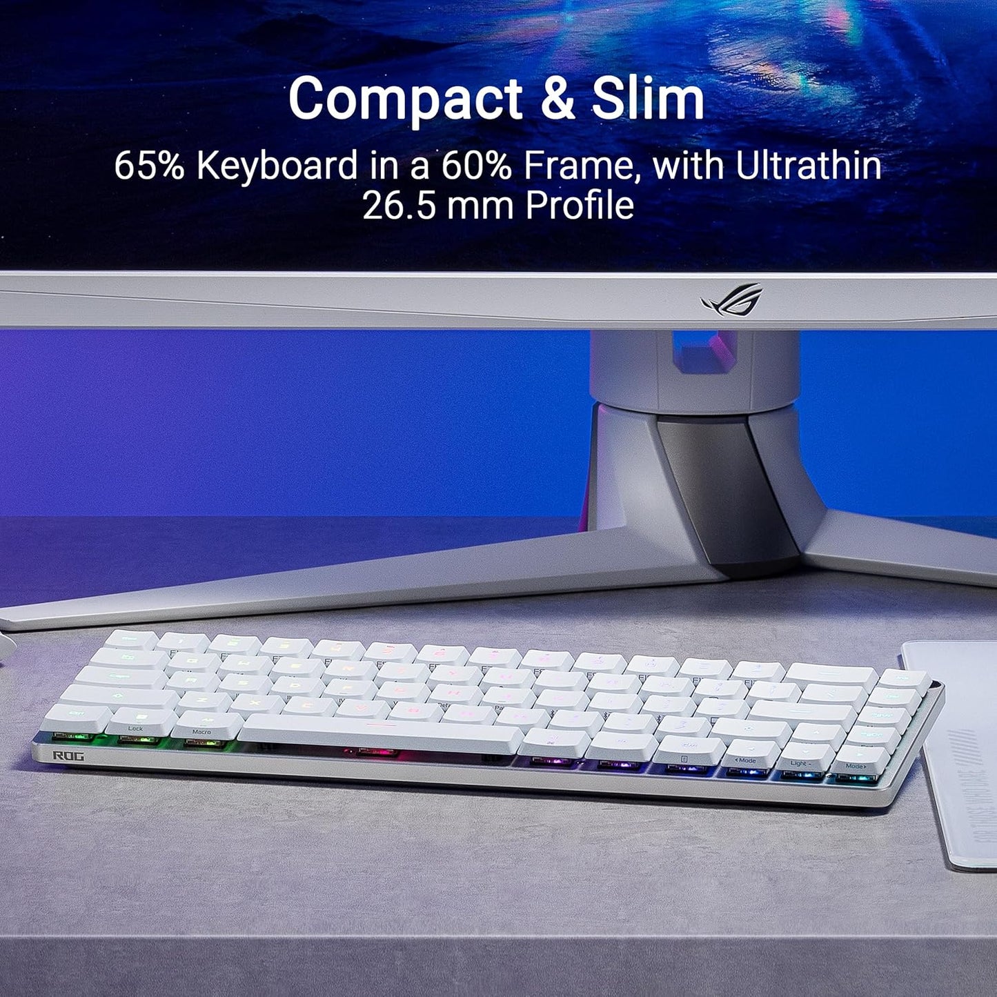 ASUS ROG Falchion RX Low Profile 65% Wireless Gaming Keyboard with ROG RX Red Low-Profile switches, tri-Mode Connection with ROG SpeedNova, Silicone dampening Foam, Touch Panel, and MacOS Support.