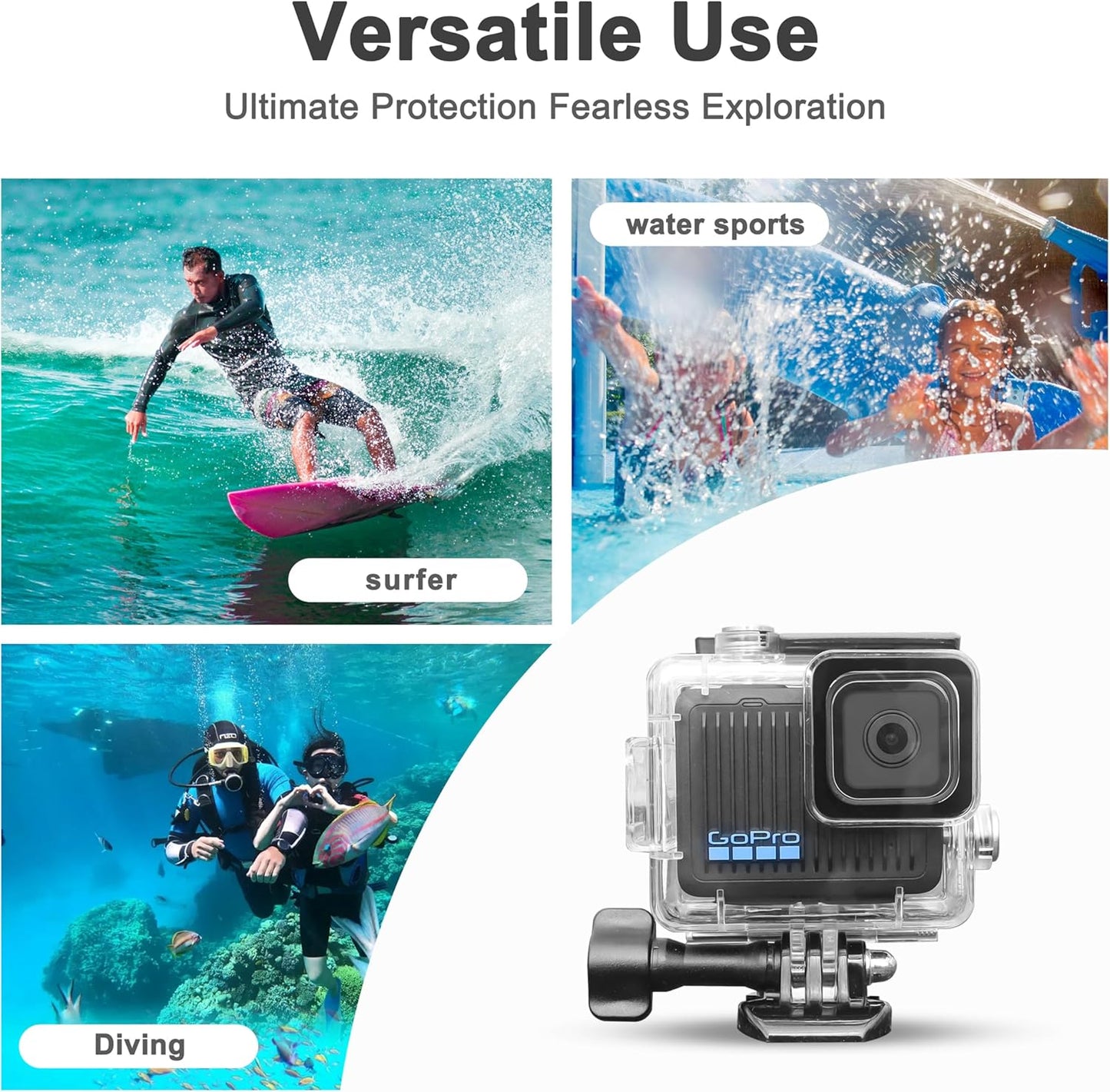 OKFUN Waterproof Diving Protective Case for Go Pro Hero 4K,196FT/60M Underwater Dive Durable Housing for Snorkeling,Surfing&Extreme Sports Hero4K 2024 Action Camera Accessories