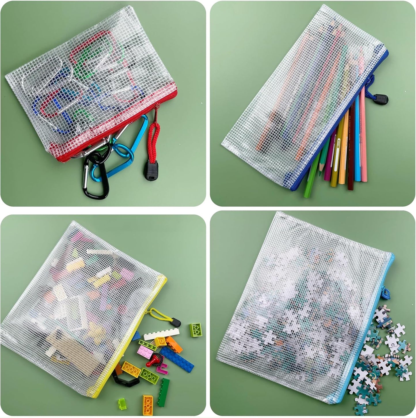 Oaimyy-B4(11.5"x 15",12 Pcs),Plastic Mesh Zipper Pouch Document Folders Bag & Zipper-Waterproof Zip File Folders for School Office Supplies, Travel,Puzzles Games Organizing Storage-Black