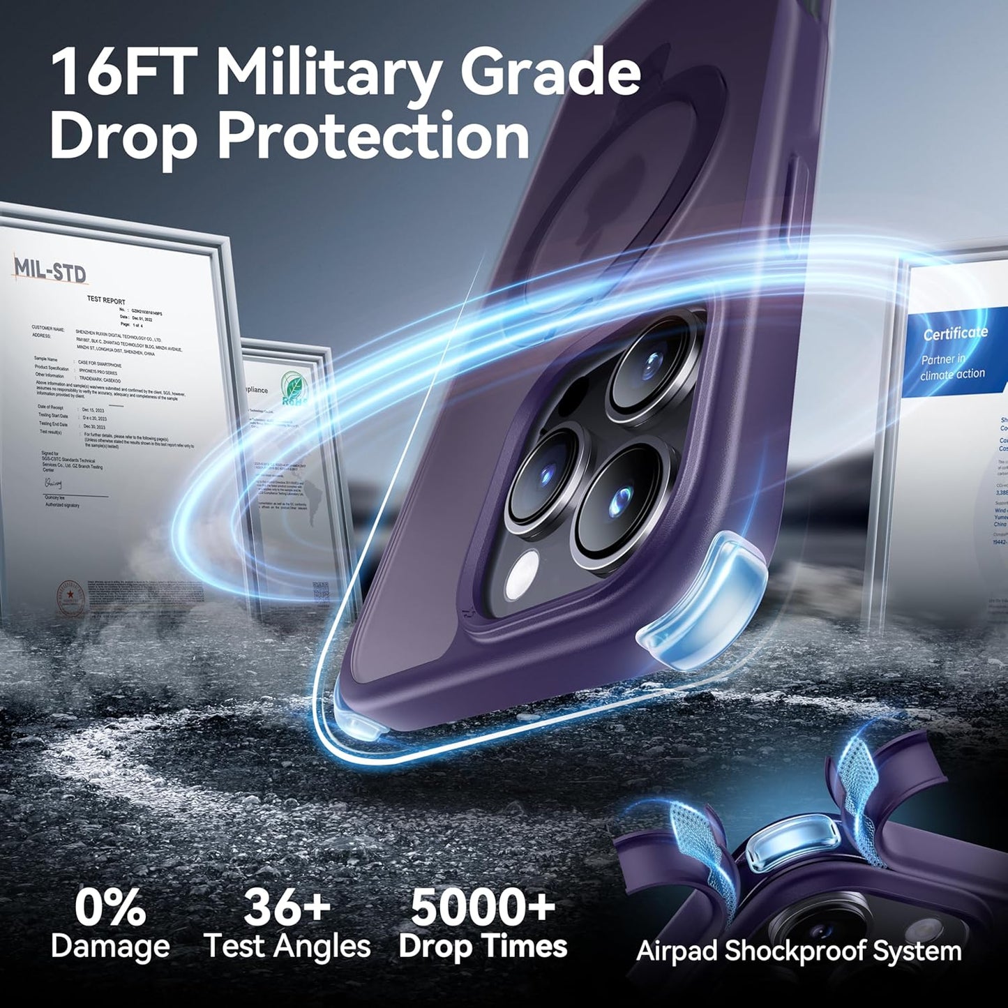 CASEKOO Designed for iPhone 16 Pro Max Case with Magnetic Invisible Stand [Military Drop Protection] [Compatible with MagSafe] Shockproof Slim Translucent Matte Promax Case 6.9 Inch, Purple