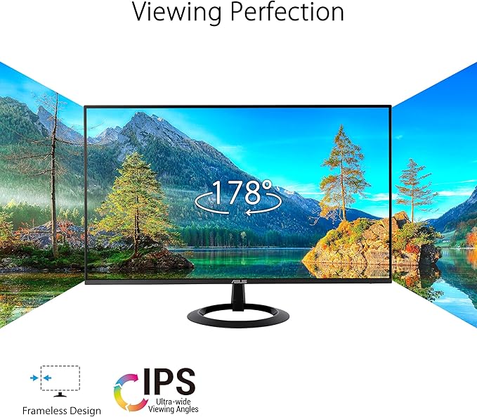 ASUS 24” (23.8-inch viewable) Eye Care Monitor (VZ24EHF) - IPS, Full HD (1920 x 1080), Frameless, 100Hz, Adaptive-Sync, 1ms, HDMI, Low Blue Light, Flicker Free, Ultra-Slim Profile, 3 Year Warranty