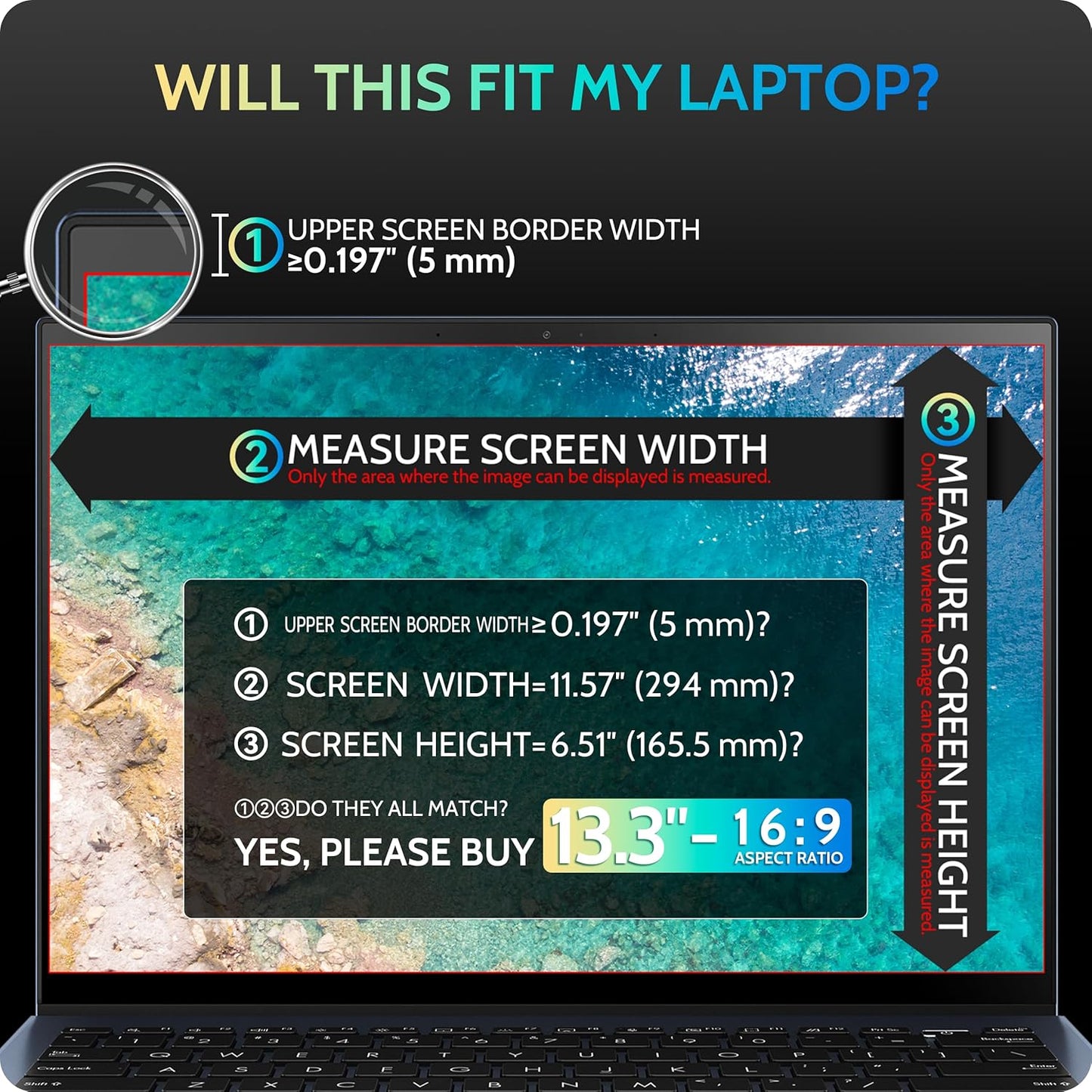 Magnetic Laptop Privacy Screen 13.3 Inch for 16:9 Computer Monitor, 13" Removable Anti Glare Protector Blue Light Filter Shield Compatible with Lenovo Hp Dell Acer Asus Thinkpad Envy Xps