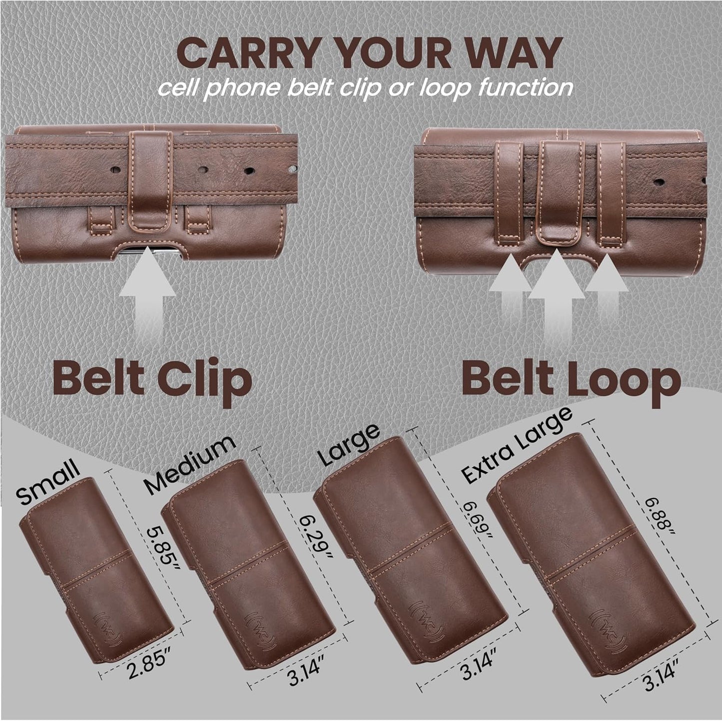 Leather Phone Holster for Men & Women, Horizontal Cell Phone Case -Fits iPhone Air 2025, 16/15/14 Plus/11 Pro Max, XS Max, Belt Clip/Loop Carrying Phone Pouch Holder, Brown Large.