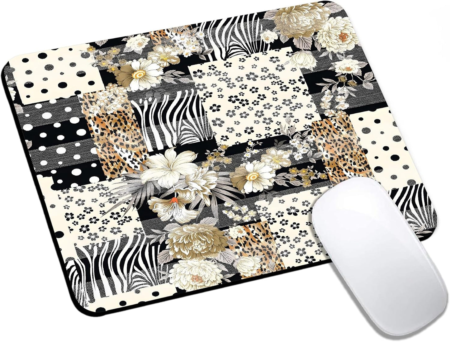 Mouse Pad, Cute Black Polka Dot Lattice Mouse Pads for Desk, 9.5" x 7.9" Non-Slip Rubber Base Computer Mousepad with Women, Portable Square Design for Wireless Mouse and Pad Laptop Office & Travel