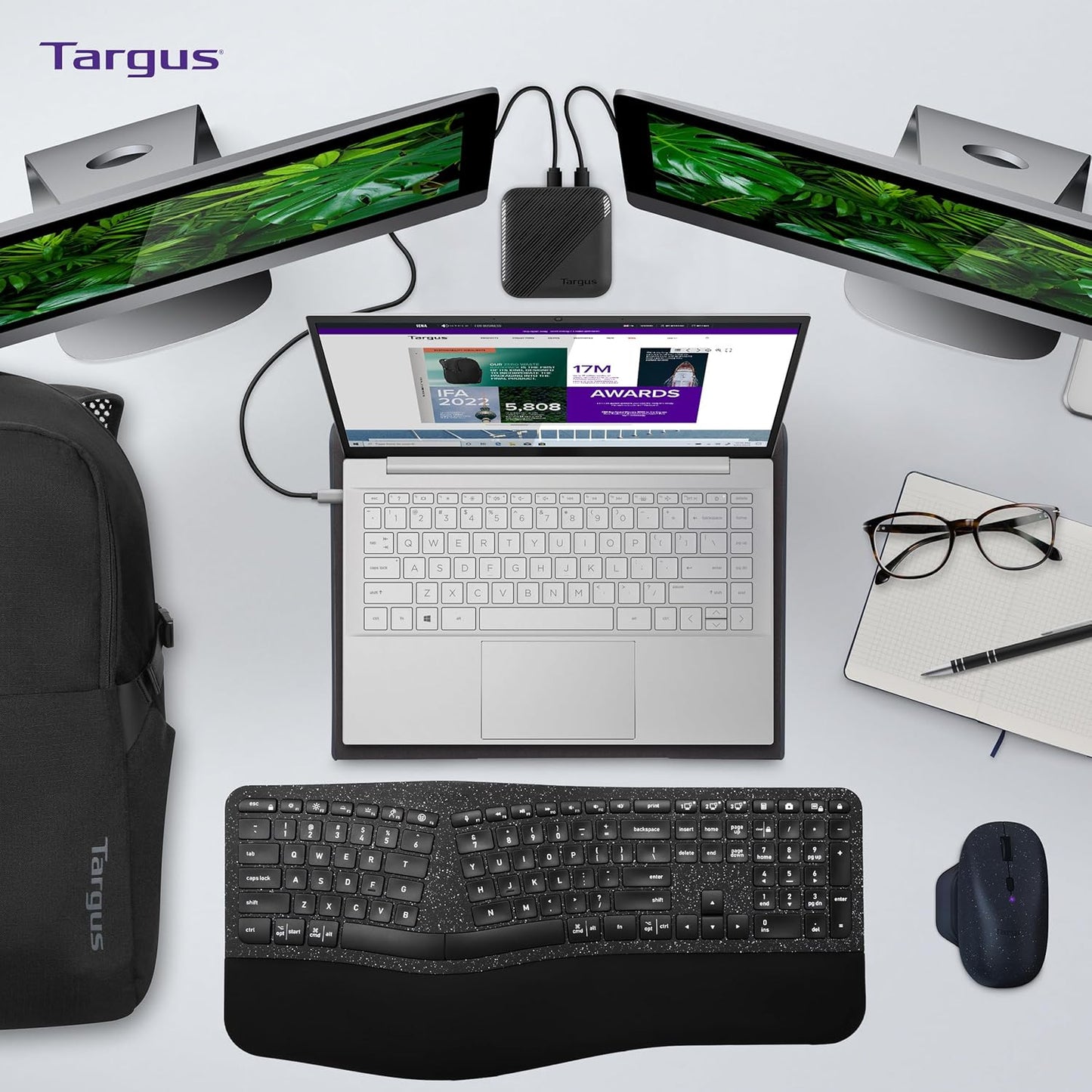 Targus 17 Inch Dual Fan Lap Chill Mat - Soft Neoprene Laptop Cooling Pad for Heat Protection, Fits Most 17" Laptops and Smaller - USB-A Connected Dual Fans for Heat Dispersion (AWE55US)
