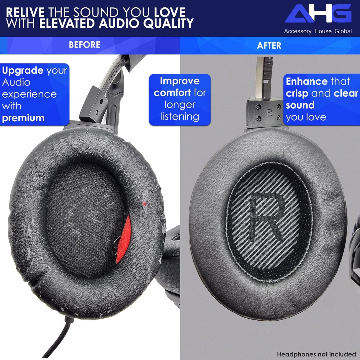 AHG Upgrade Premium Replacement Cloud Stinger Ear Pads Cushions and Headband Cover. Compatible with Kingston HyperX Cloud Stinger Headset. Premium Protein Leather | Extra Thick AHG FlexiSoft Foam