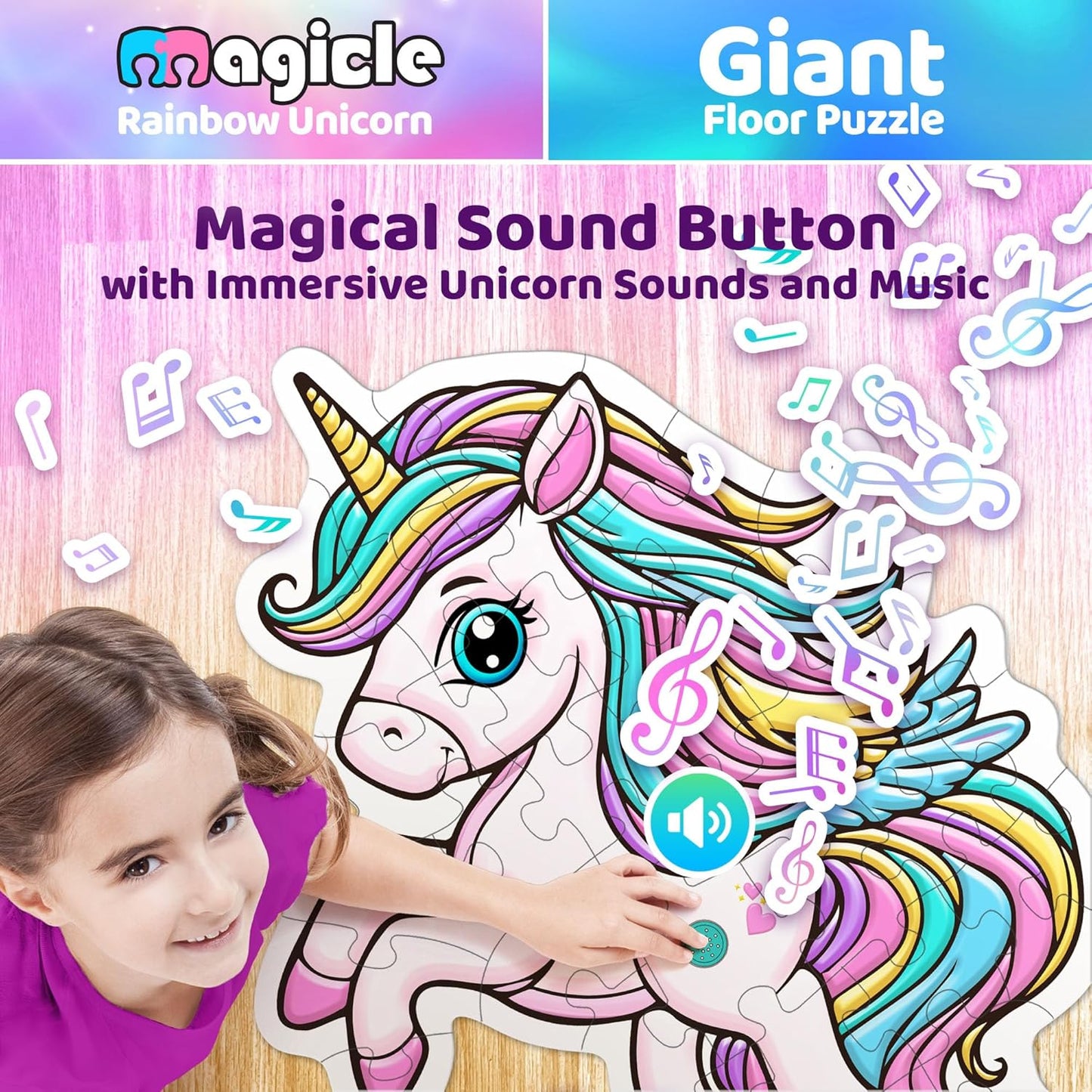 Rainbow Unicorn Giant Floor Puzzle with Sounds, 35 Piece Extra Thick Puzzles, Unicorn Toys for Girls Age 4-6, Floor Puzzles for Kids Ages 3-5 and 6 Year Old Gifts