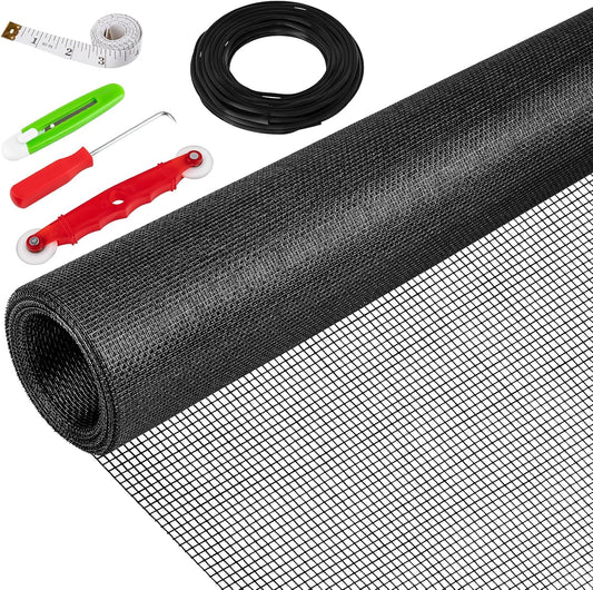 48"X236" Window Screen Replacement Kit, 6 in 1 Window Screen Door Repair Kit, Replacement Window Screens, Fiberglass Patio Screen Mesh for Porch Sliding Door, Rolling Tool Hook Spline Cutter Ruler