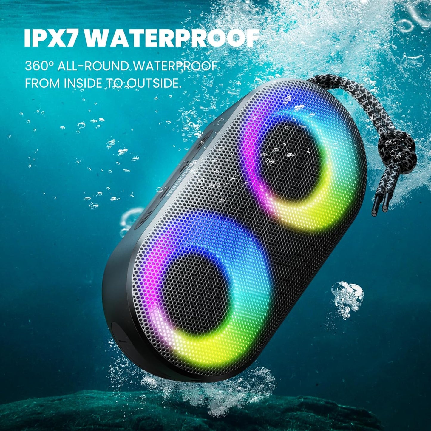 MIATONE Drum Shower Speaker with LED Lights, IPX7 Waterproof Bluetooth Speaker, 15W Loud Sound, Bluetooth 5.3, 24H Playtime, Portable Speaker for Bathroom, Shower, Pool, Beach, Teen Boys Girls Gifts