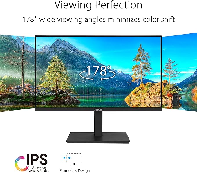 ASUS 23.8” 1080P Docking Monitor (VA24ECPSN) - Full HD, IPS, 75Hz, Adaptive-Sync, Speakers, Eye Care, Low Blue Light, Flicker Free, USB-C, RJ45, HDMI, Frameless, Height Adjustment, VESA Wall Mountable