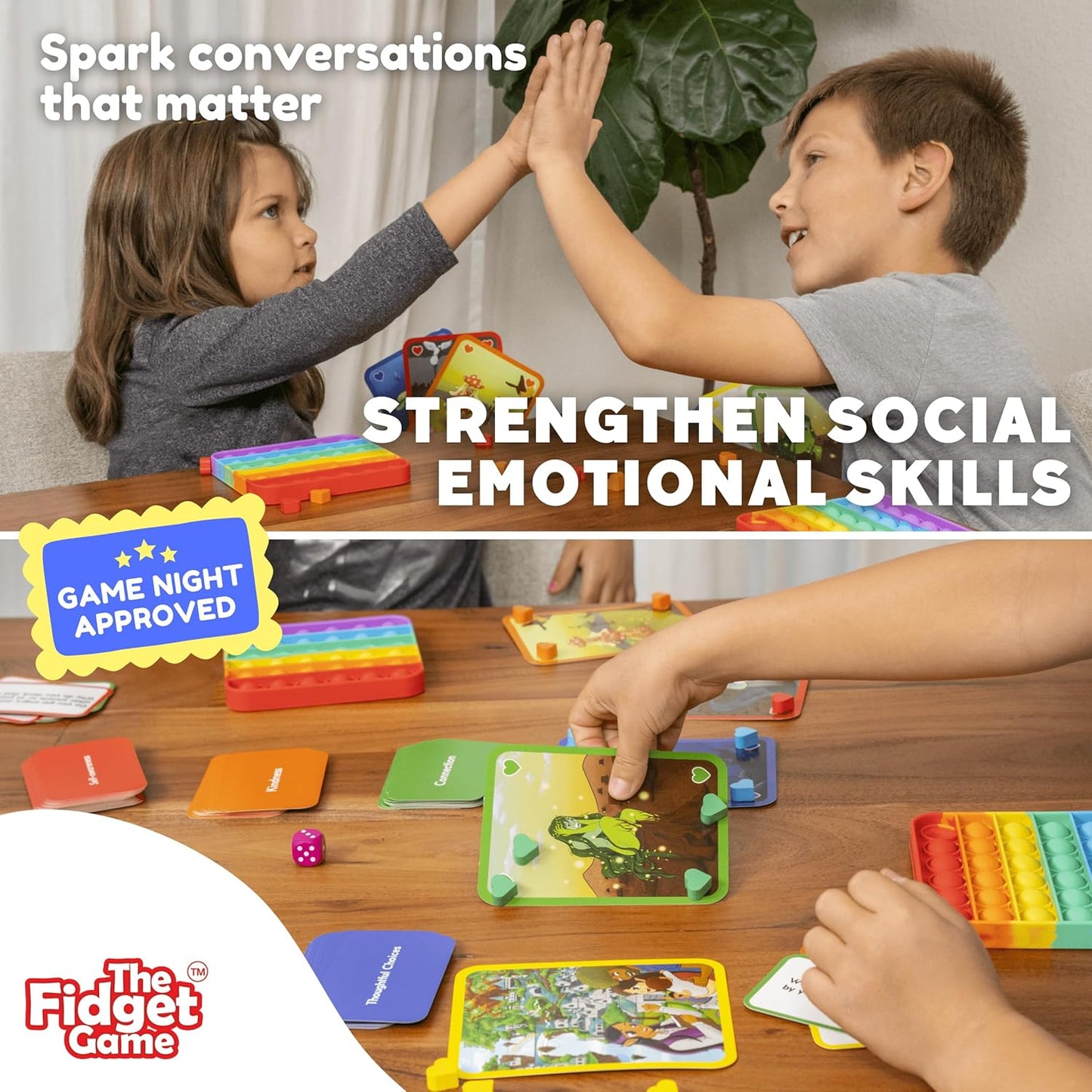 The Fidget Game Saving Wabi Sabi -130 Fun Conversation Cards & Challenges for Families, Non-Competitive Team Game, Fidgets & Questions for Family Game Night - Ideal for Kids & Adults