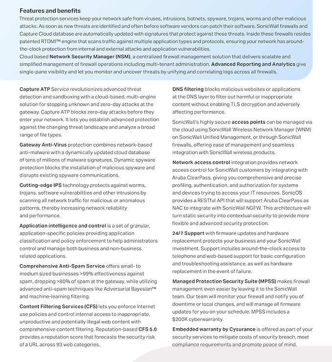 SonicWall Advanced Protection Service Suite for TZ80-2 Year License (03-SSC-2065) - Capture ATP, Threat Prevention, CFS & 24x7 Support